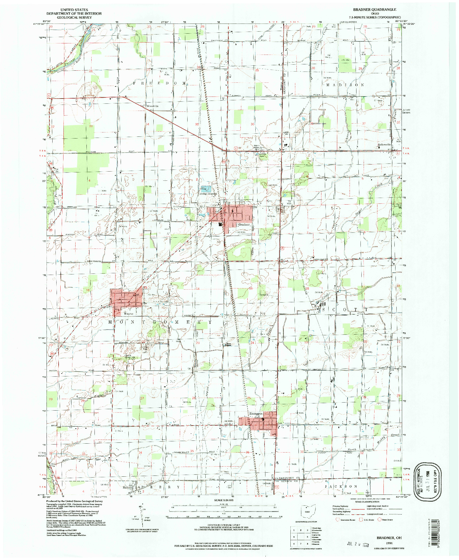 USGS 1:24000-SCALE QUADRANGLE FOR BRADNER, OH 1994