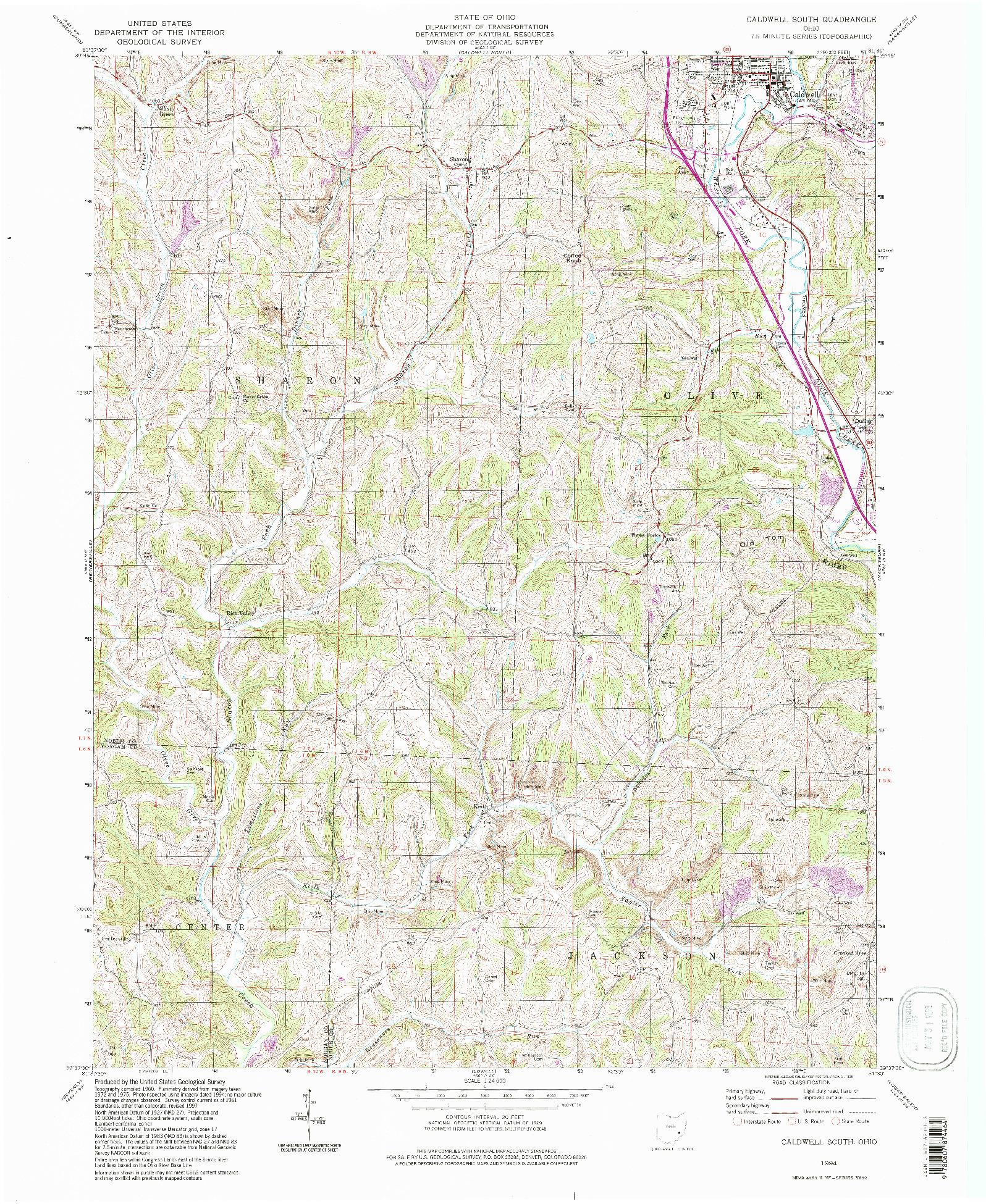 USGS 1:24000-SCALE QUADRANGLE FOR CALDWELL SOUTH, OH 1994