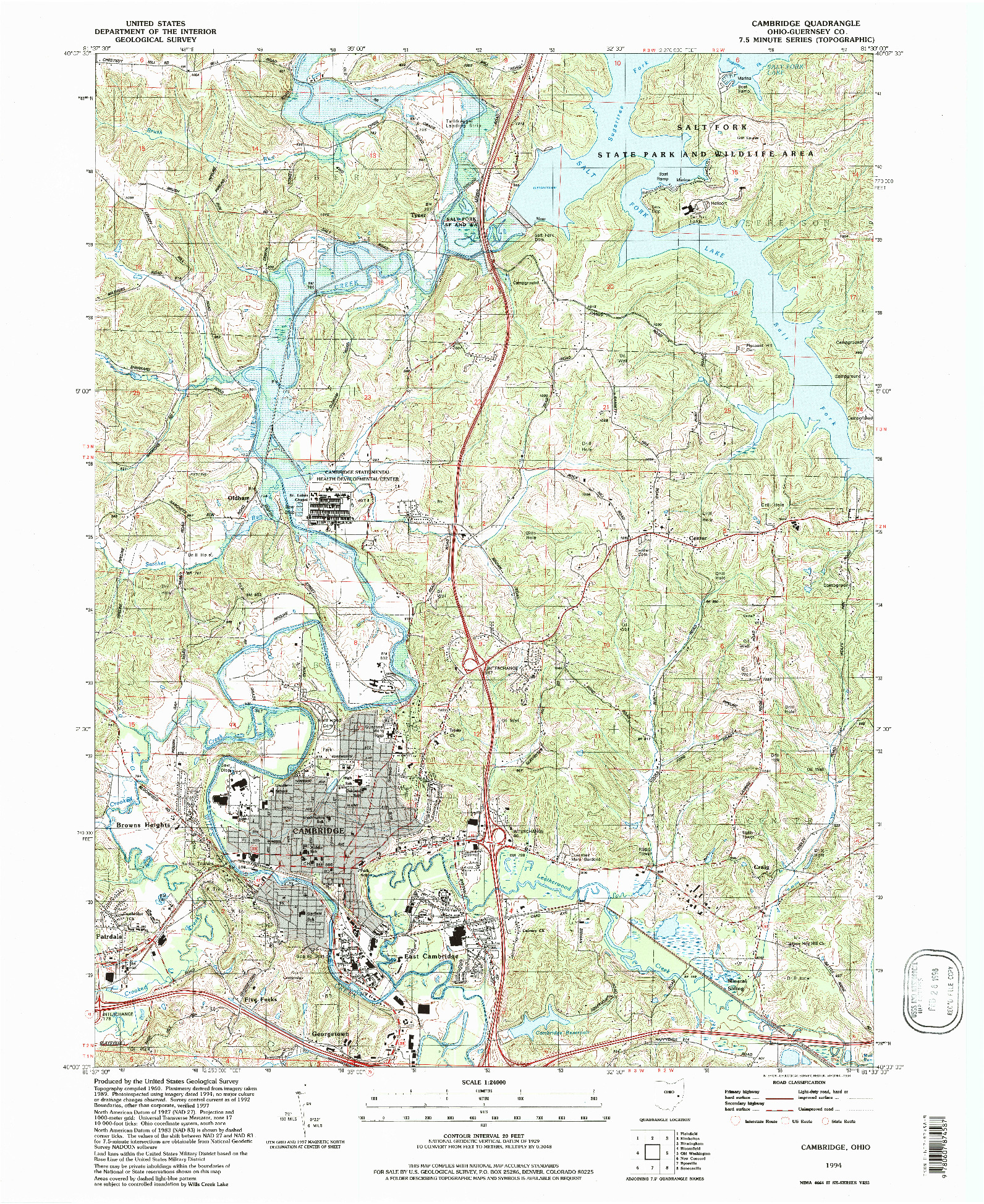 USGS 1:24000-SCALE QUADRANGLE FOR CAMBRIDGE, OH 1994