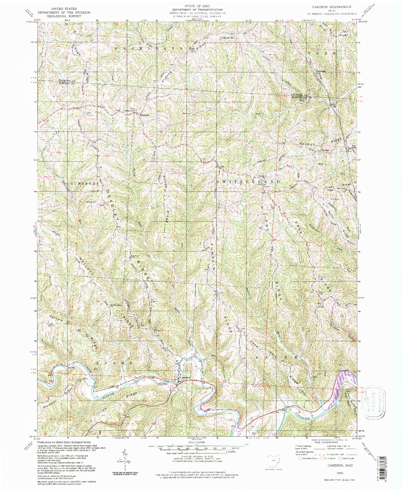 USGS 1:24000-SCALE QUADRANGLE FOR CAMERON, OH 1994