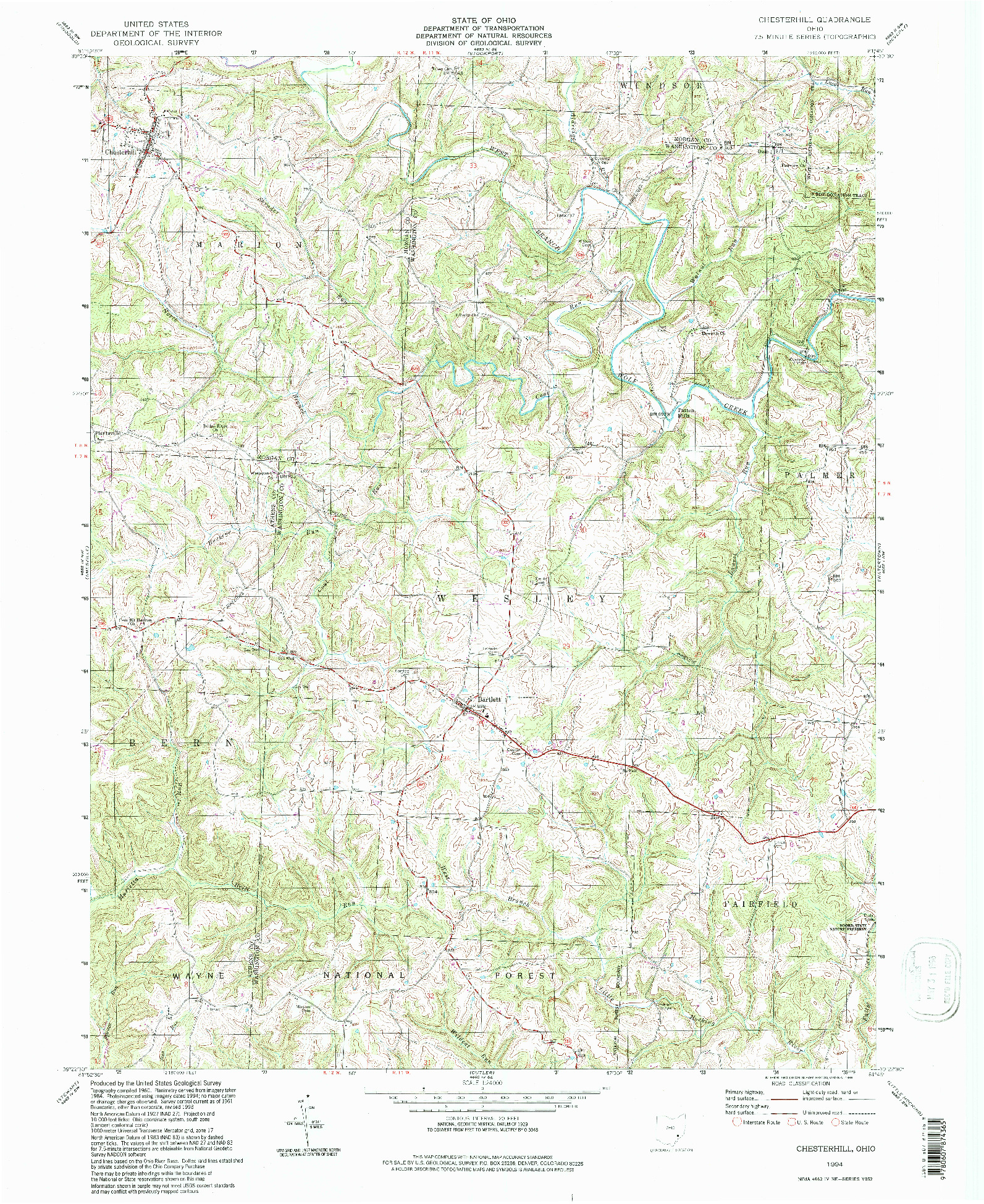 USGS 1:24000-SCALE QUADRANGLE FOR CHESTERHILL, OH 1994