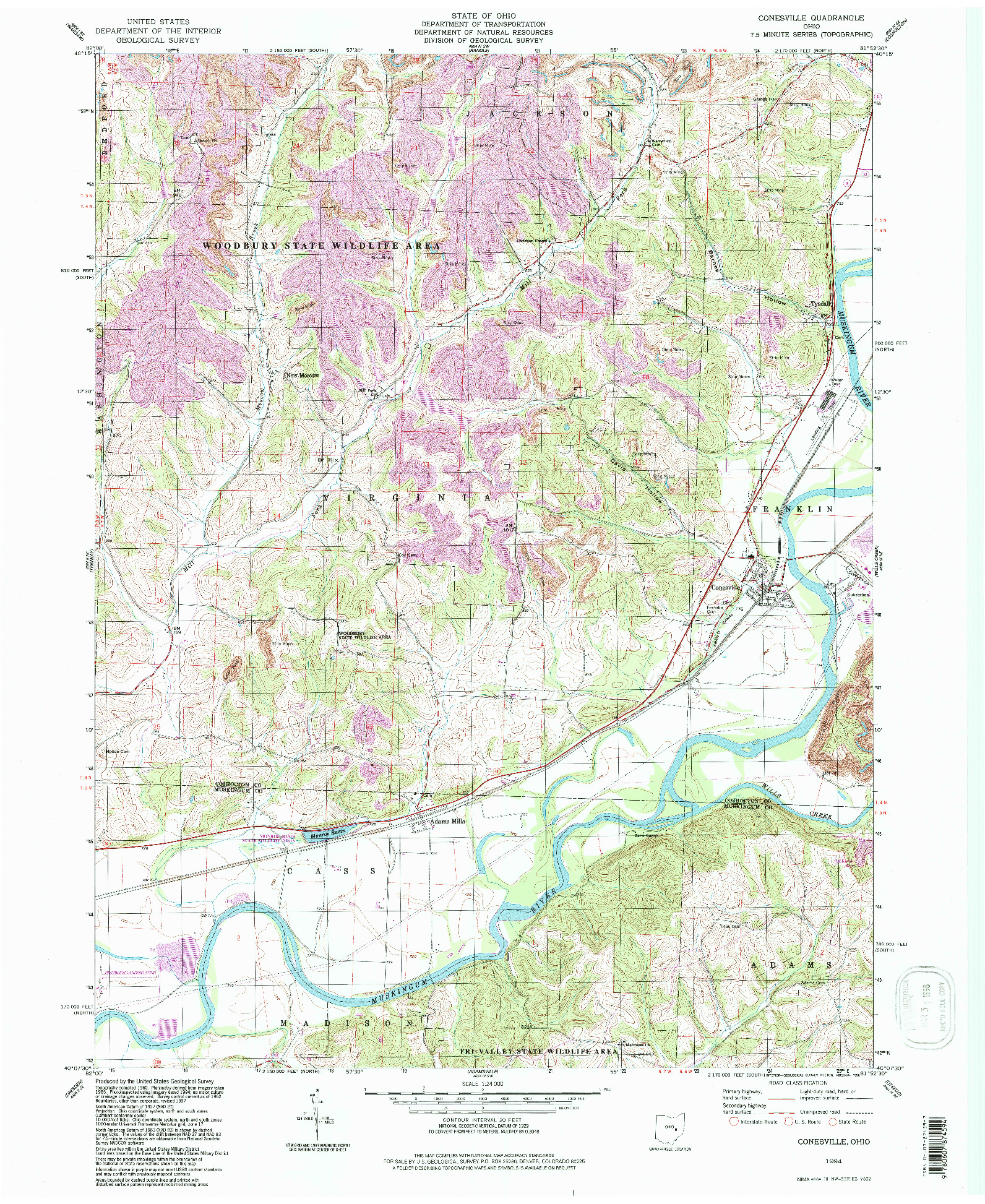 USGS 1:24000-SCALE QUADRANGLE FOR CONESVILLE, OH 1994