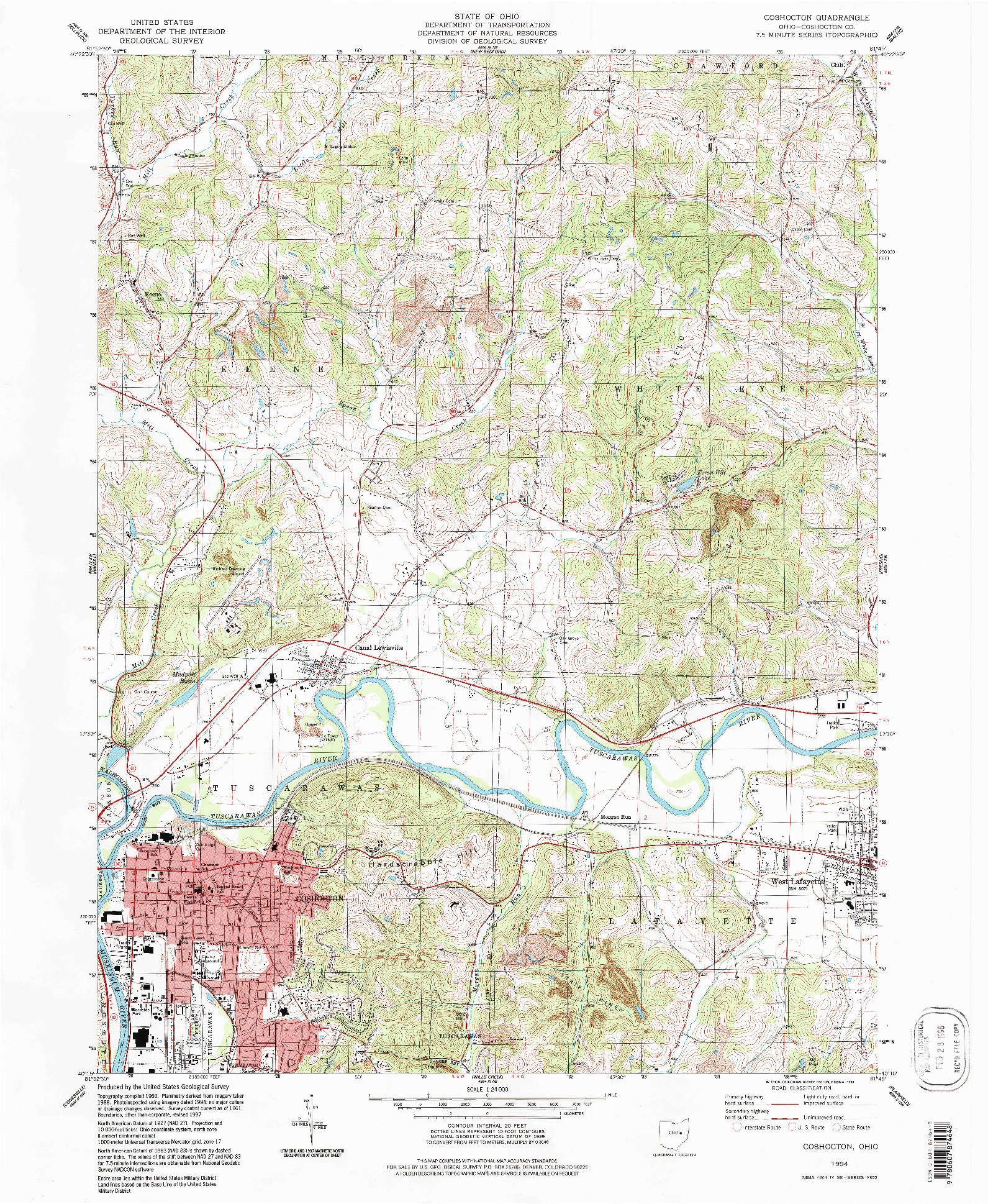 USGS 1:24000-SCALE QUADRANGLE FOR COSHOCTON, OH 1994