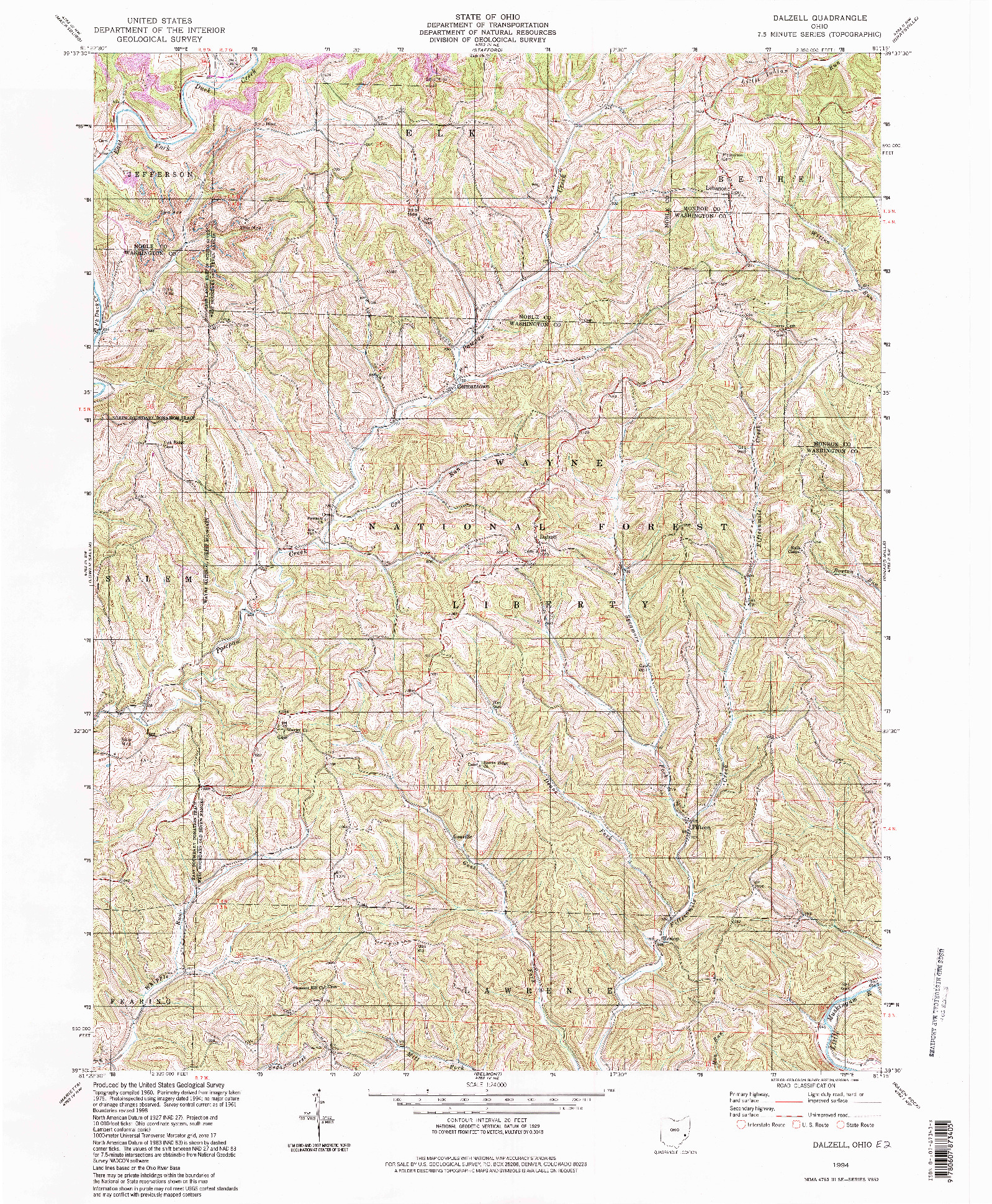 USGS 1:24000-SCALE QUADRANGLE FOR DALZELL, OH 1994