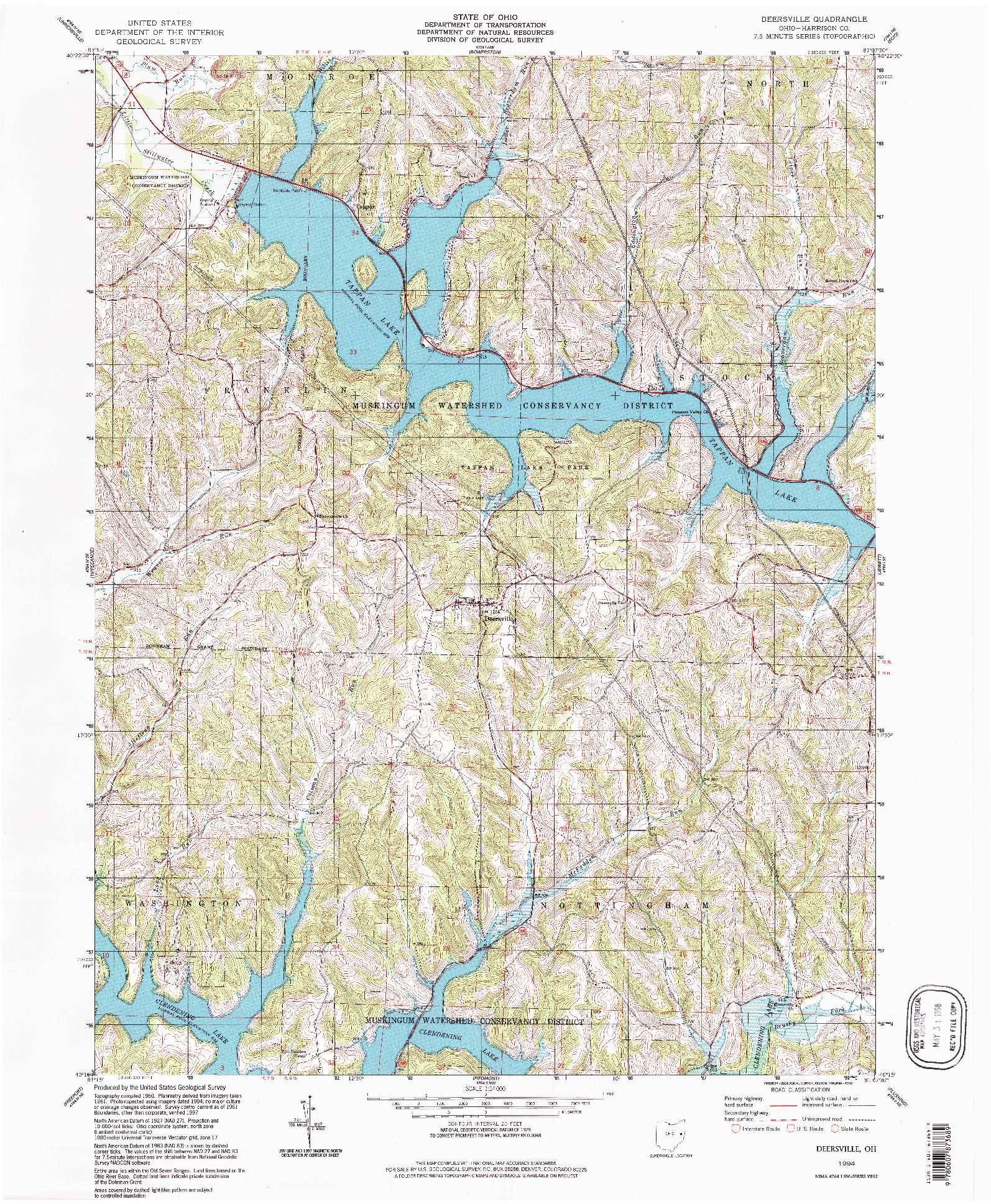 USGS 1:24000-SCALE QUADRANGLE FOR DEERSVILLE, OH 1994