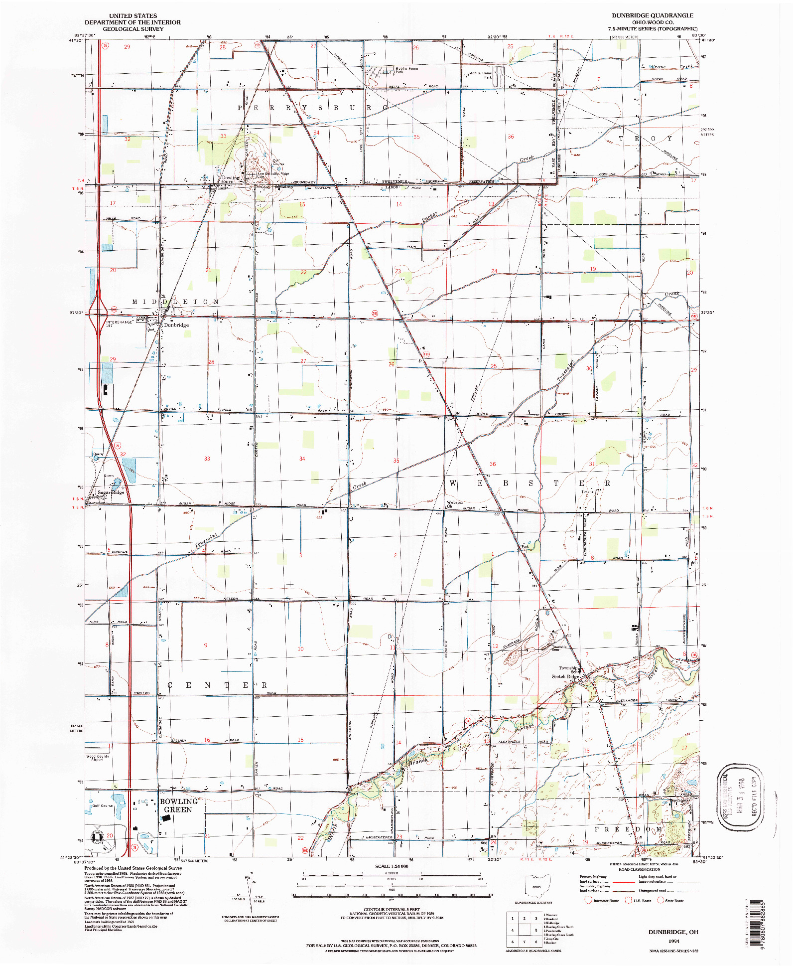 USGS 1:24000-SCALE QUADRANGLE FOR DUNBRIDGE, OH 1994