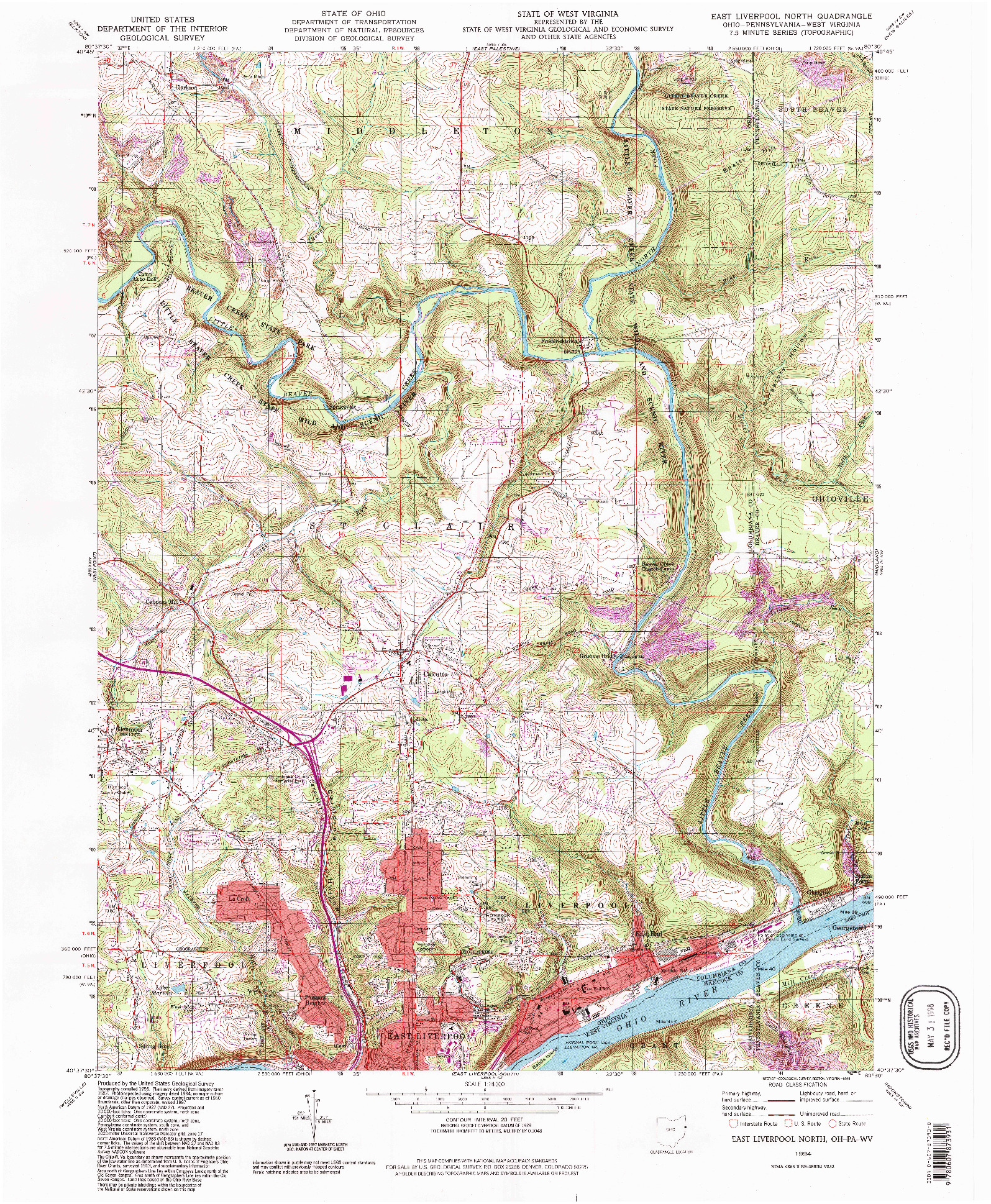 USGS 1:24000-SCALE QUADRANGLE FOR EAST LIVERPOOL NORTH, OH 1994