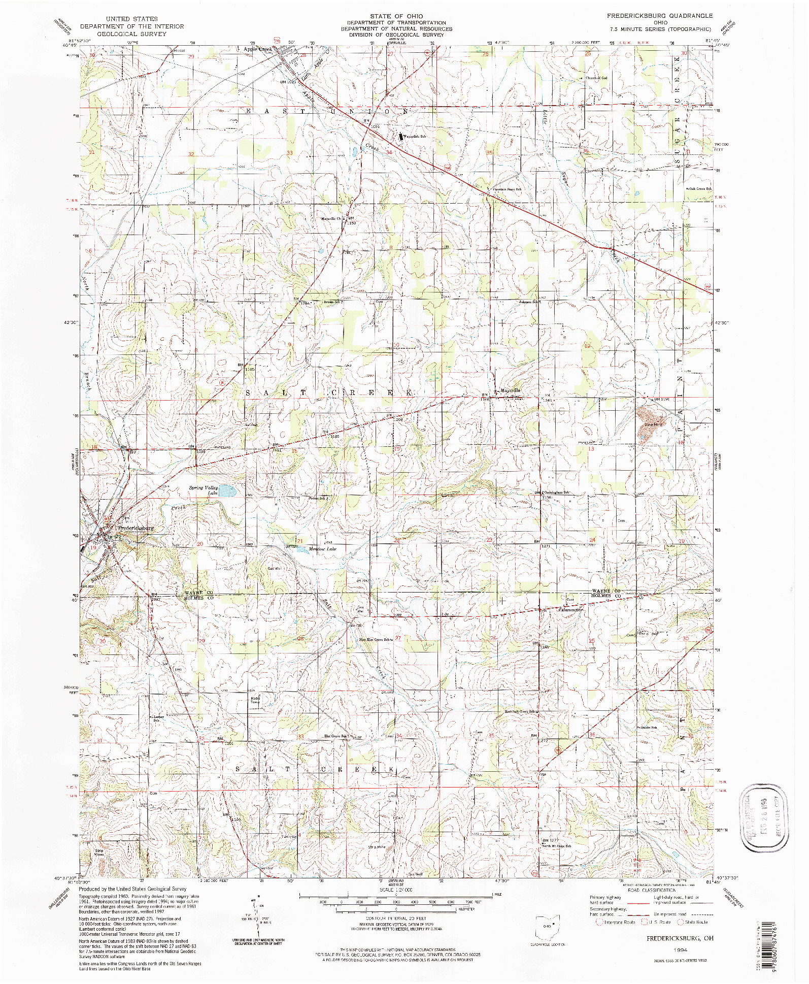 USGS 1:24000-SCALE QUADRANGLE FOR FREDRICKSBURG, OH 1994