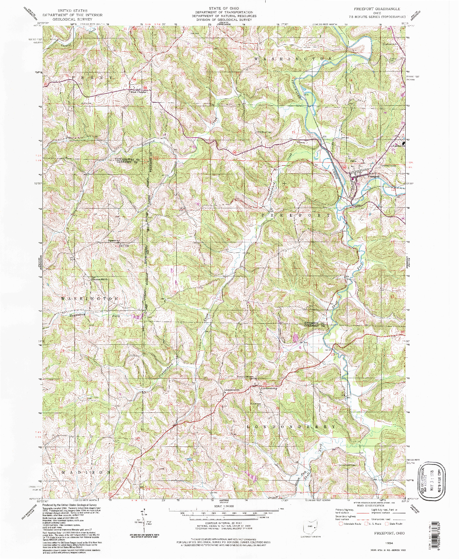 USGS 1:24000-SCALE QUADRANGLE FOR FREEPORT, OH 1994