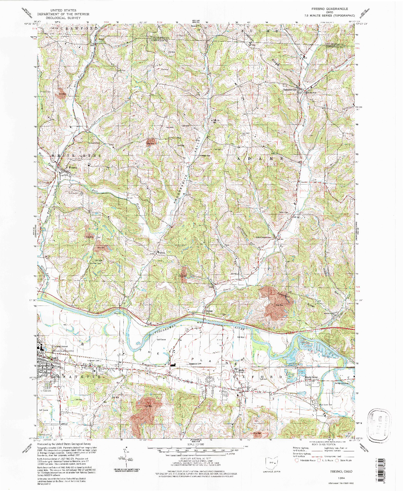 USGS 1:24000-SCALE QUADRANGLE FOR FRESNO, OH 1994