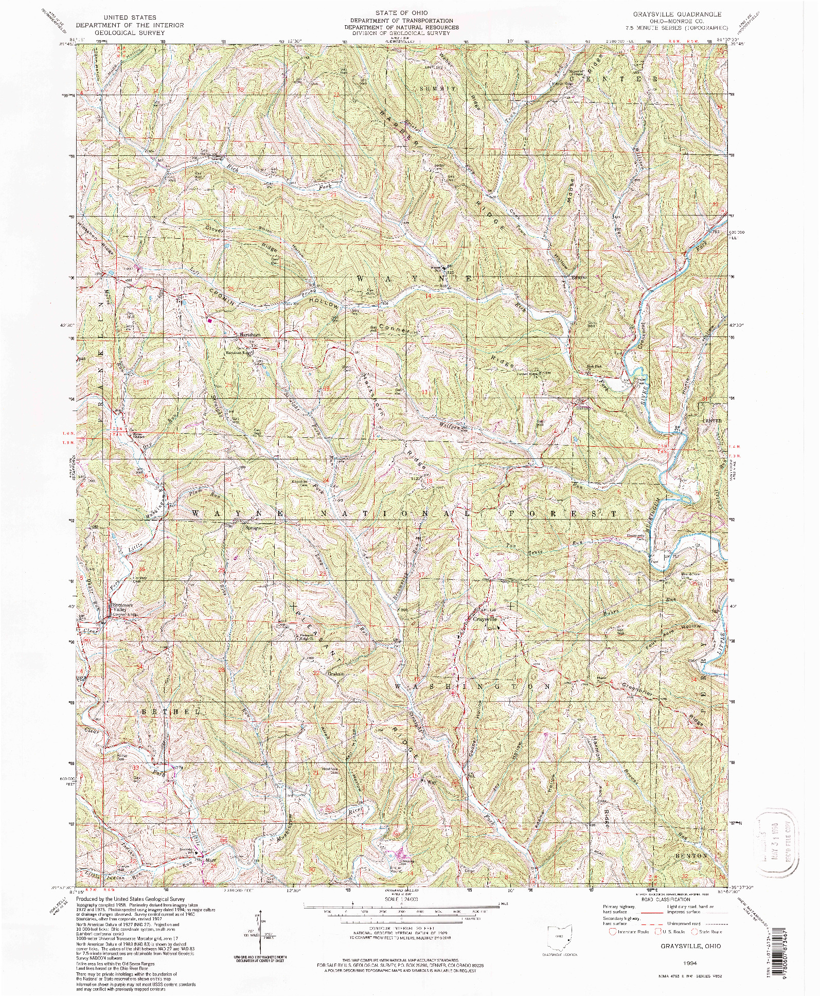 USGS 1:24000-SCALE QUADRANGLE FOR GRAYSVILLE, OH 1994