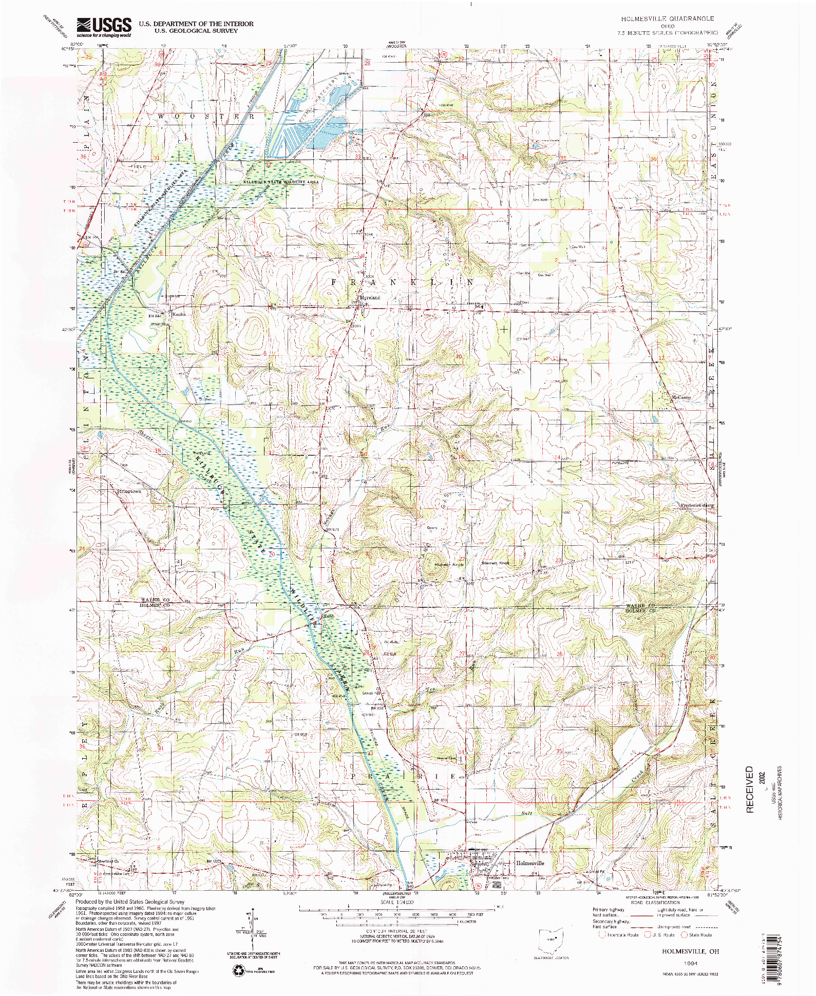 USGS 1:24000-SCALE QUADRANGLE FOR HOLMESVILLE, OH 1994