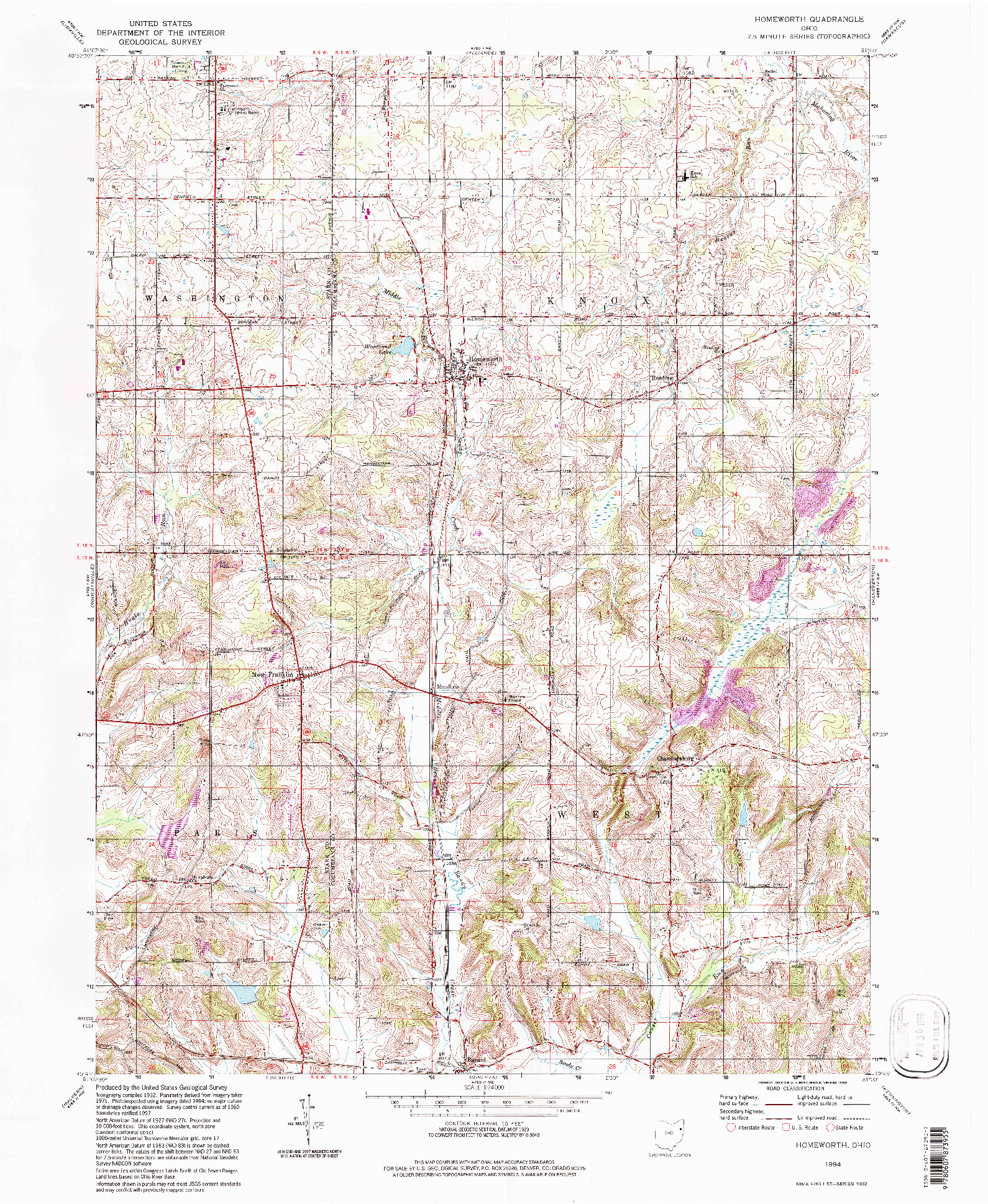 USGS 1:24000-SCALE QUADRANGLE FOR HOMEWORTH, OH 1994