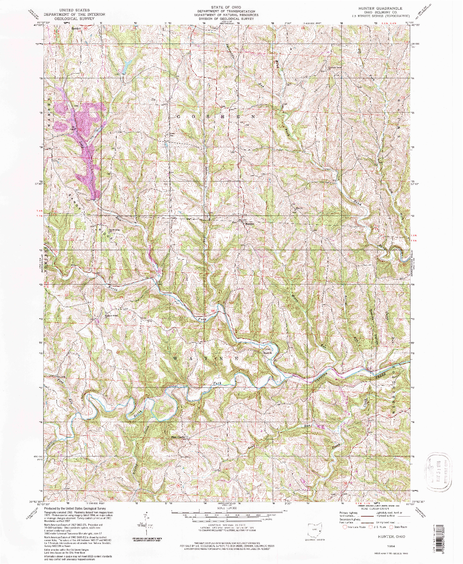 USGS 1:24000-SCALE QUADRANGLE FOR HUNTER, OH 1994