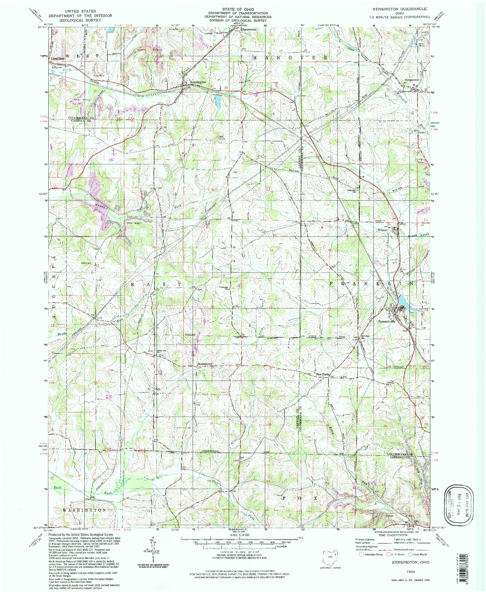 USGS 1:24000-SCALE QUADRANGLE FOR KENSINGTON, OH 1994