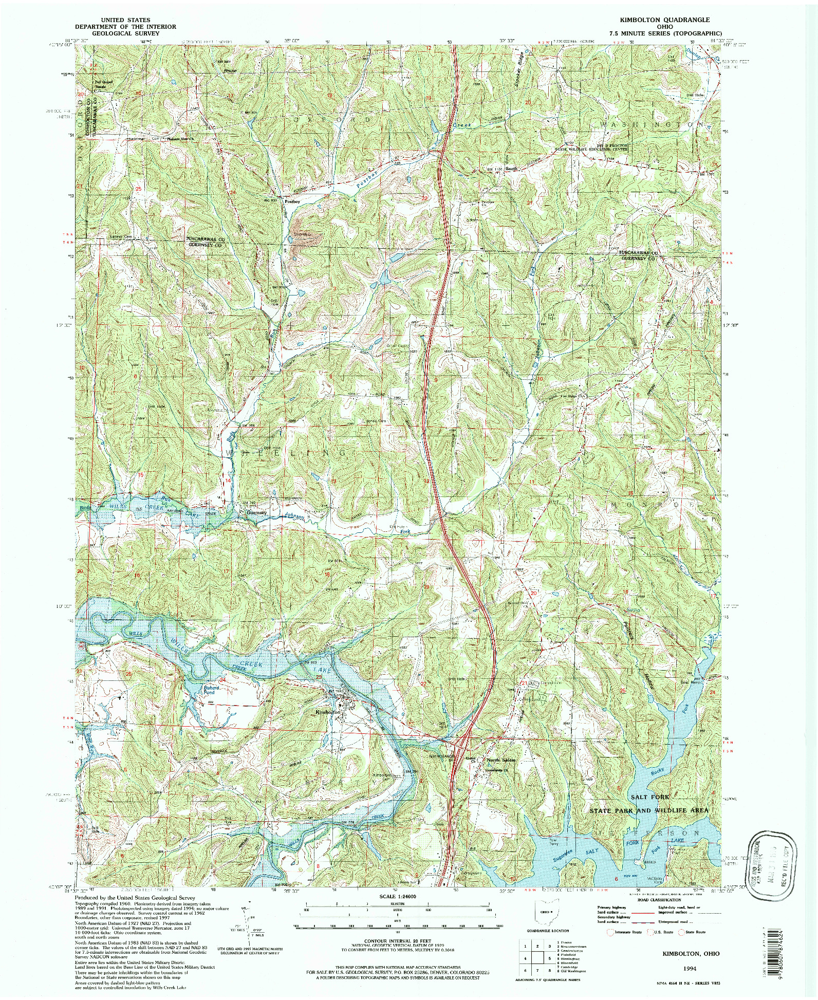 USGS 1:24000-SCALE QUADRANGLE FOR KIMBOLTON, OH 1994