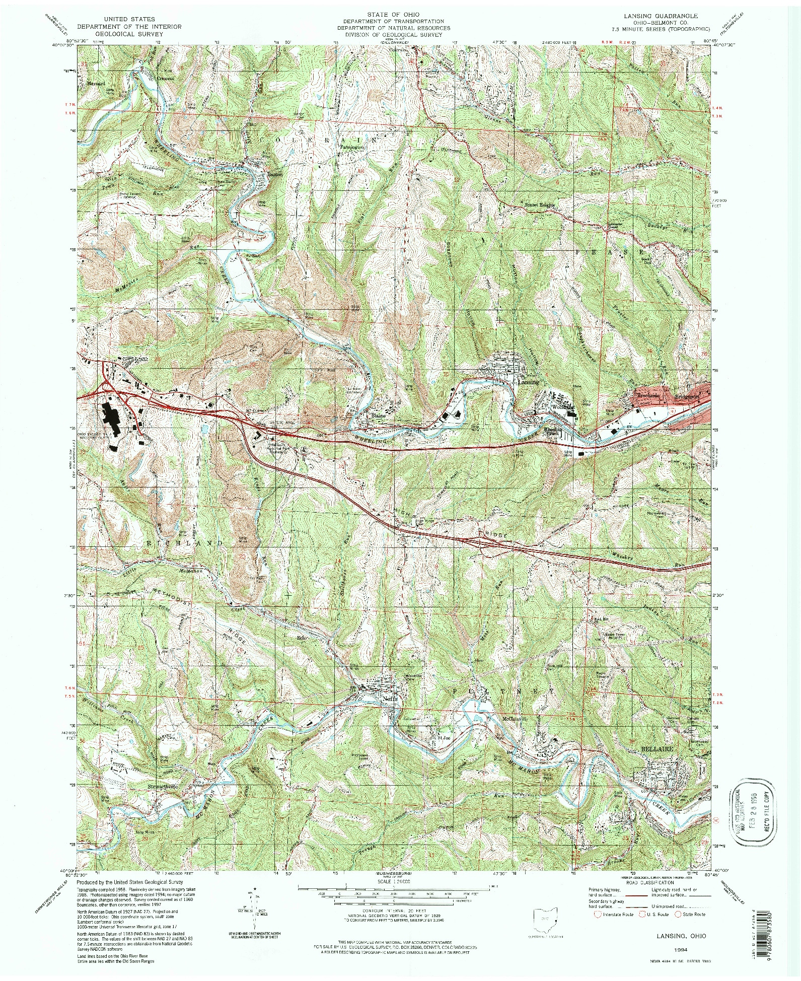 USGS 1:24000-SCALE QUADRANGLE FOR LANSING, OH 1994