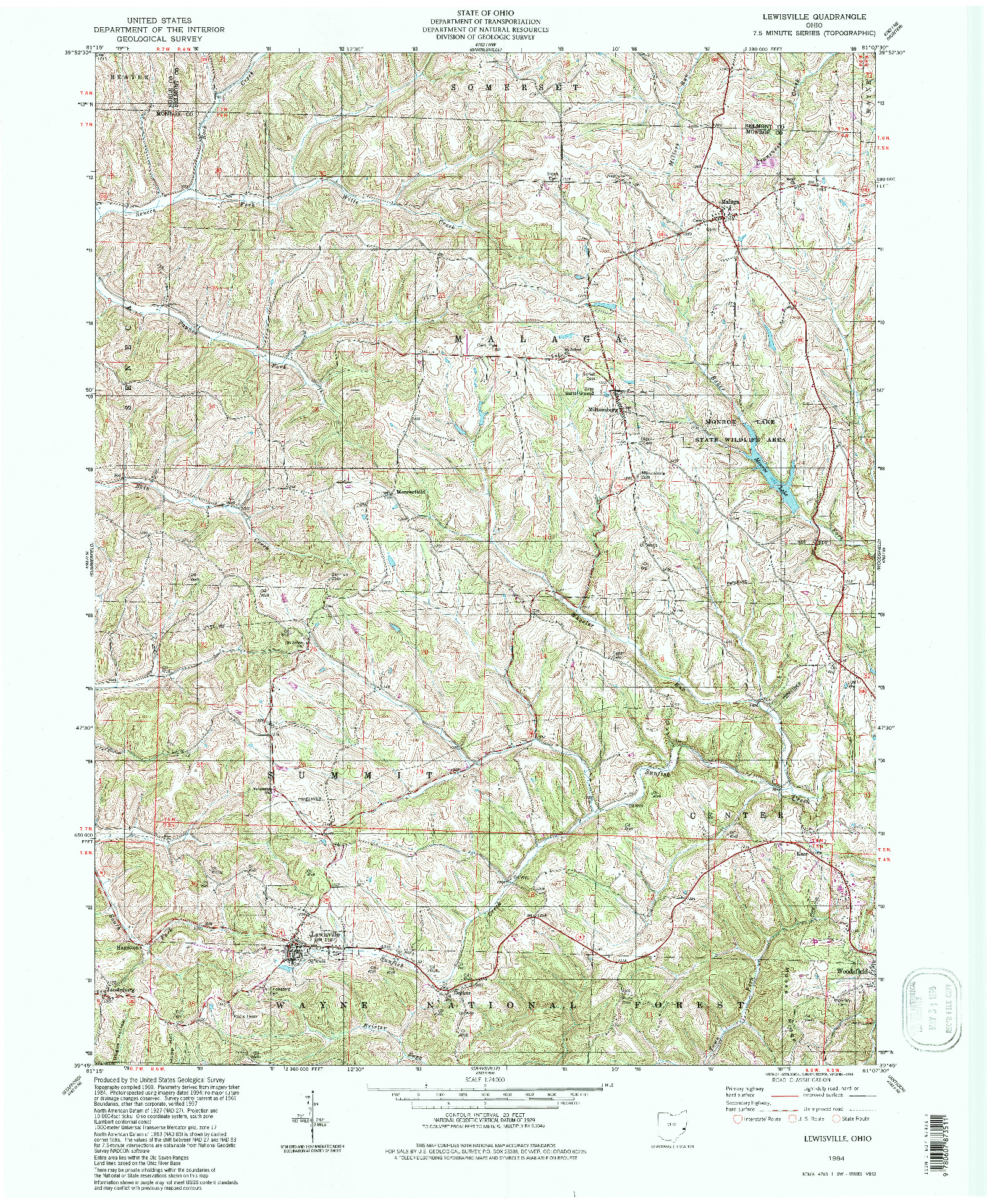 USGS 1:24000-SCALE QUADRANGLE FOR LEWISVILLE, OH 1994