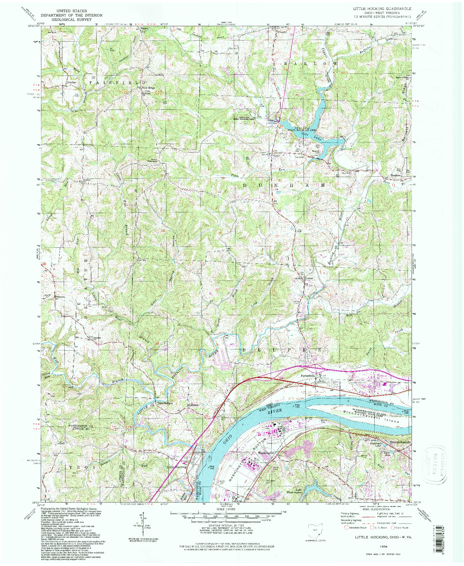 USGS 1:24000-SCALE QUADRANGLE FOR LITTLE HOCKING, OH 1994