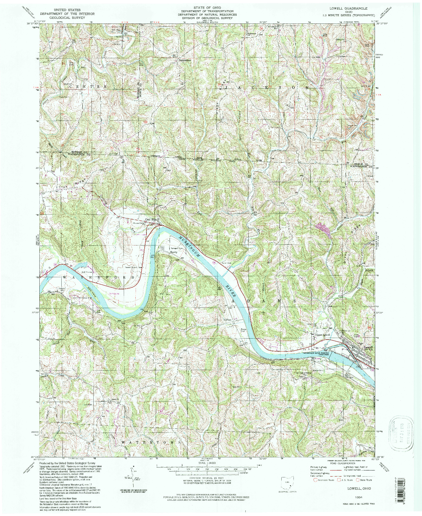 USGS 1:24000-SCALE QUADRANGLE FOR LOWELL, OH 1994