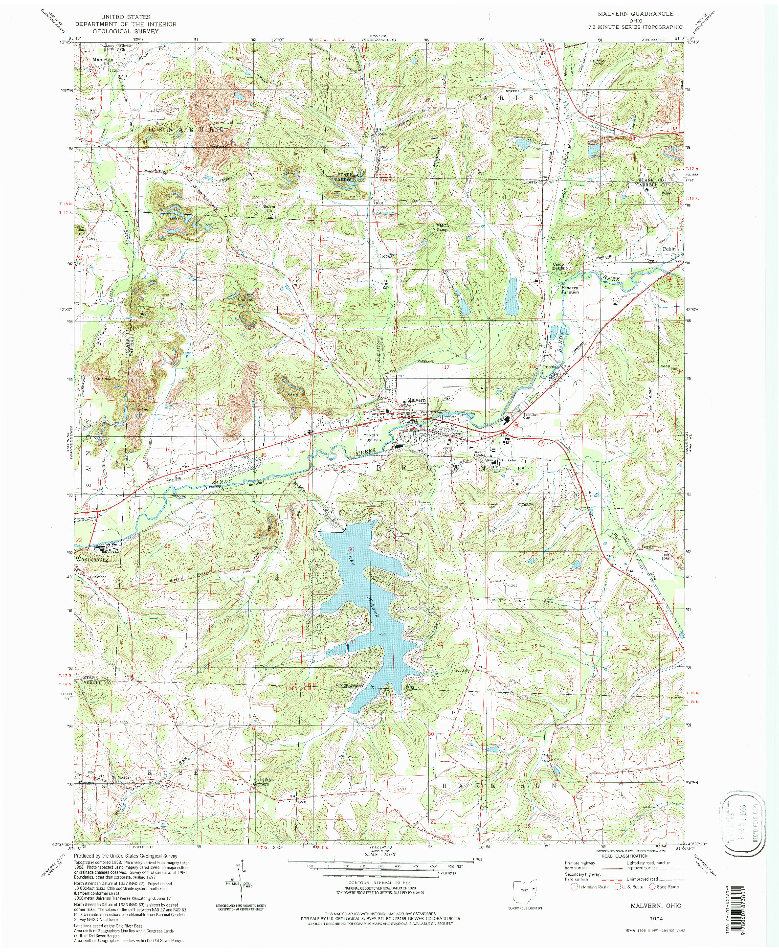 USGS 1:24000-SCALE QUADRANGLE FOR MALVERN, OH 1994