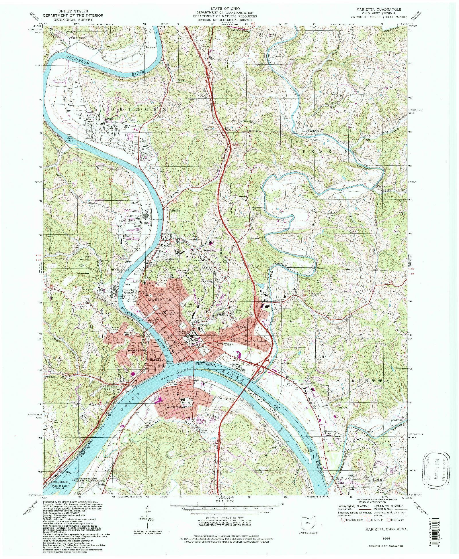 USGS 1:24000-SCALE QUADRANGLE FOR MARIETTA, OH 1994