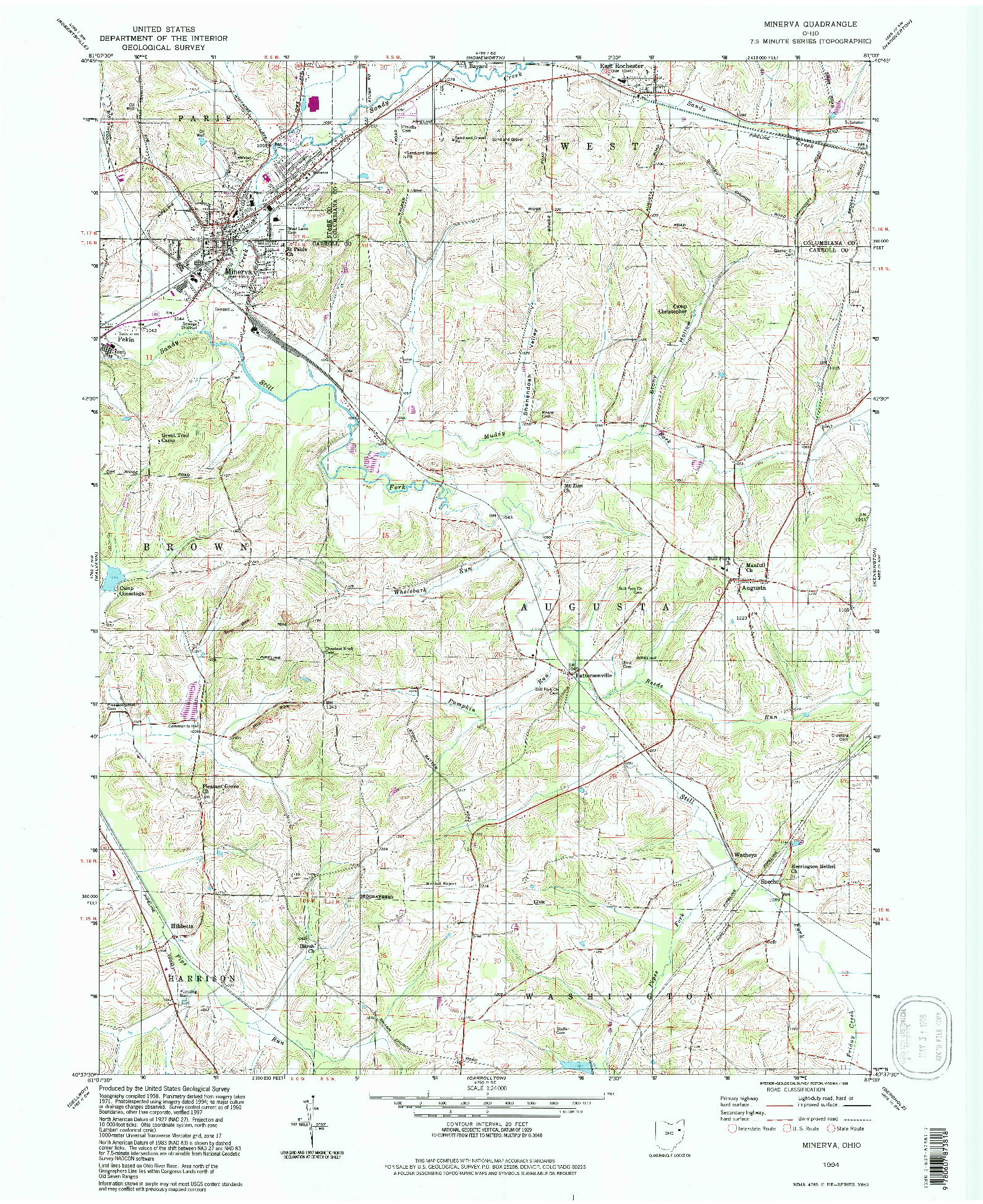 USGS 1:24000-SCALE QUADRANGLE FOR MINERVA, OH 1994