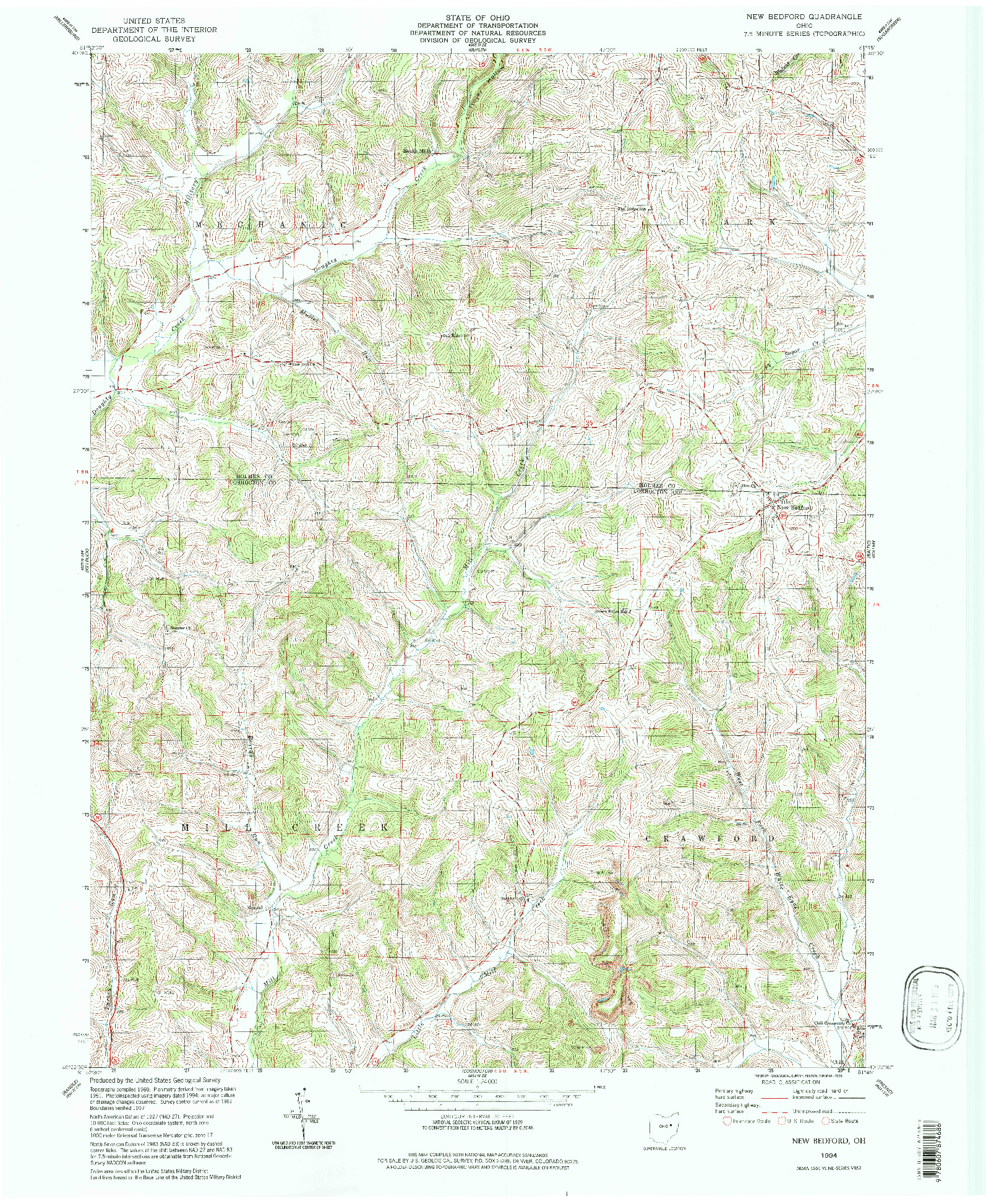 USGS 1:24000-SCALE QUADRANGLE FOR NEW BEDFORD, OH 1994
