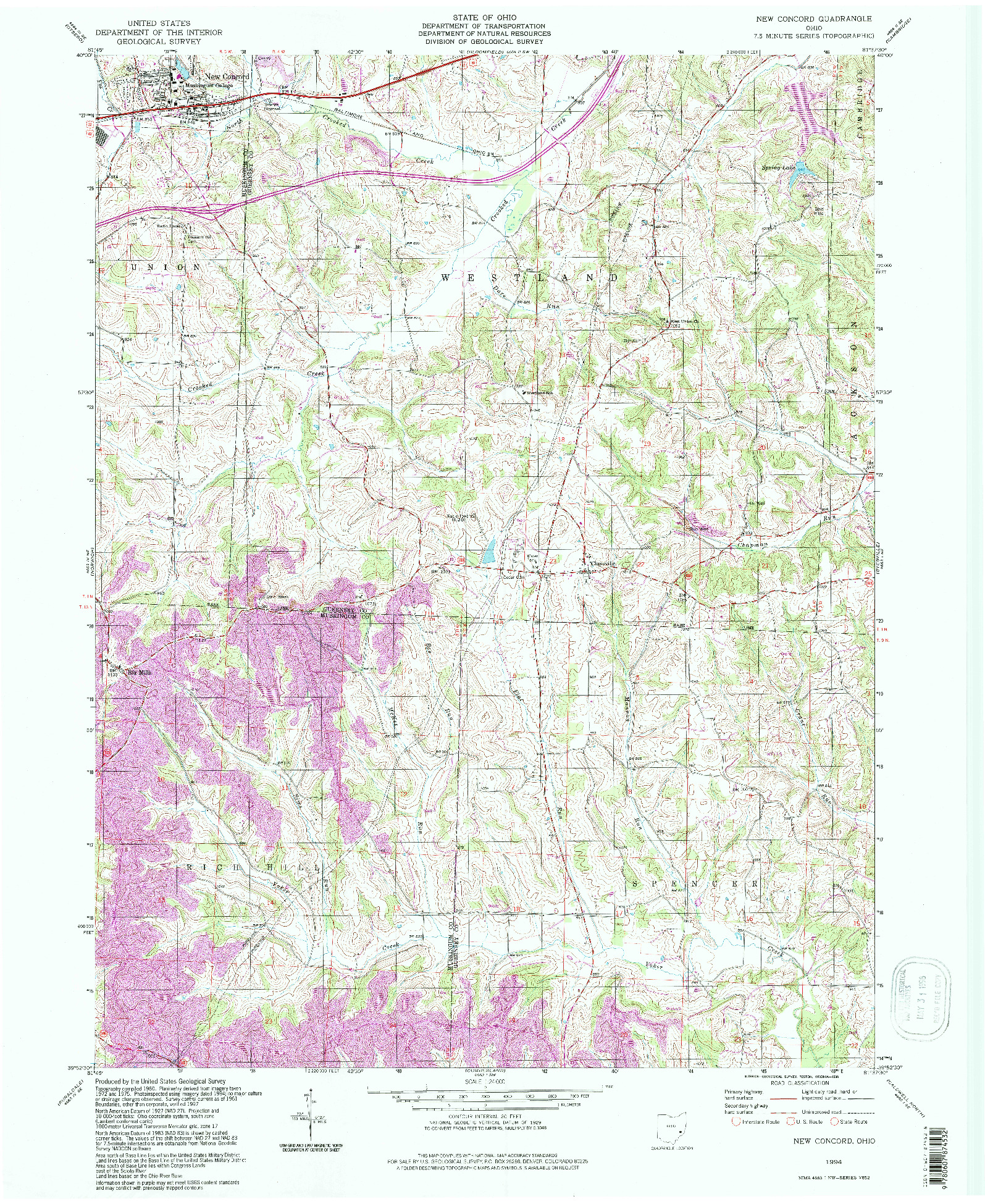 USGS 1:24000-SCALE QUADRANGLE FOR NEW CONCORD, OH 1994