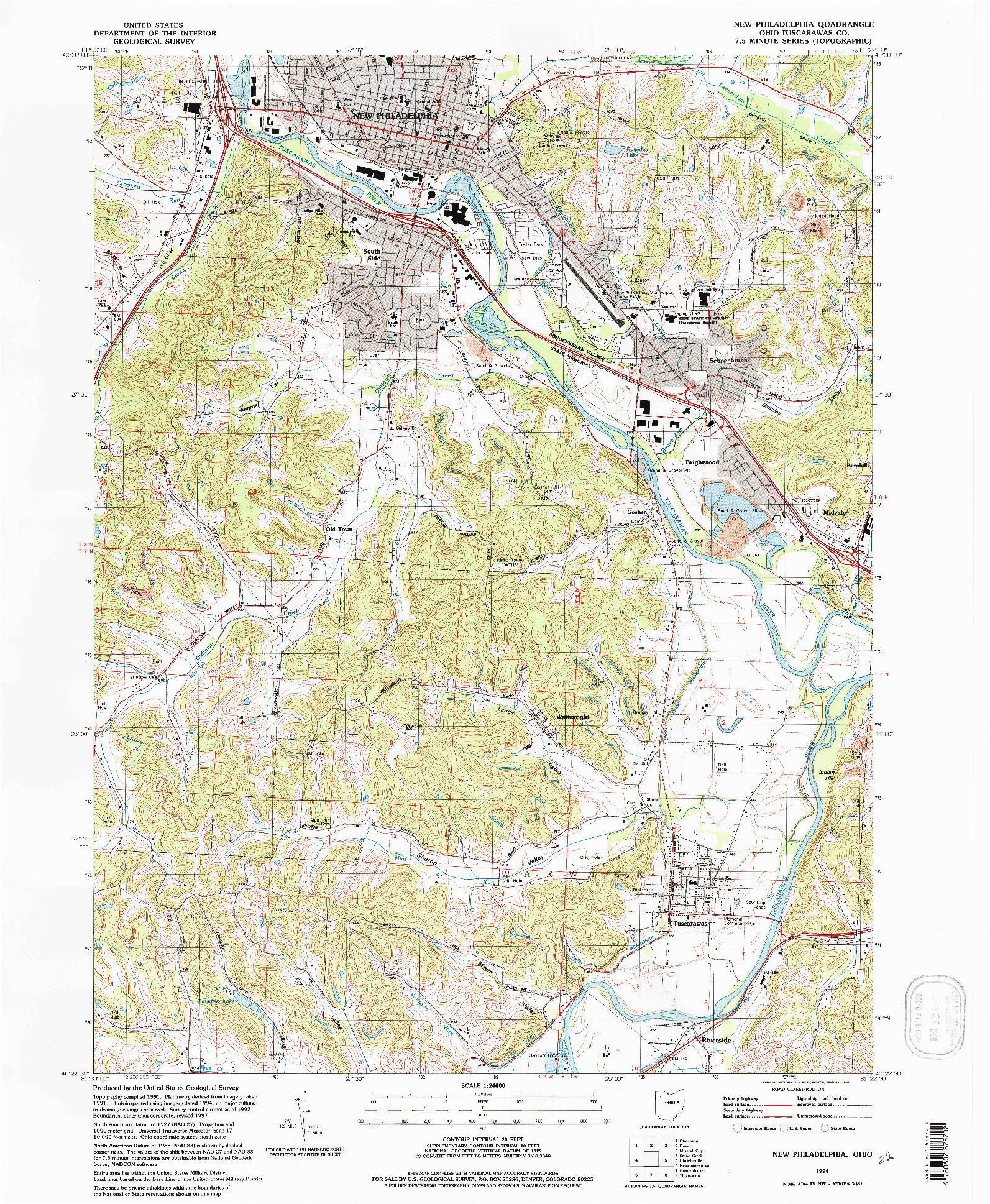USGS 1:24000-SCALE QUADRANGLE FOR NEW PHILADEPHIA, OH 1994