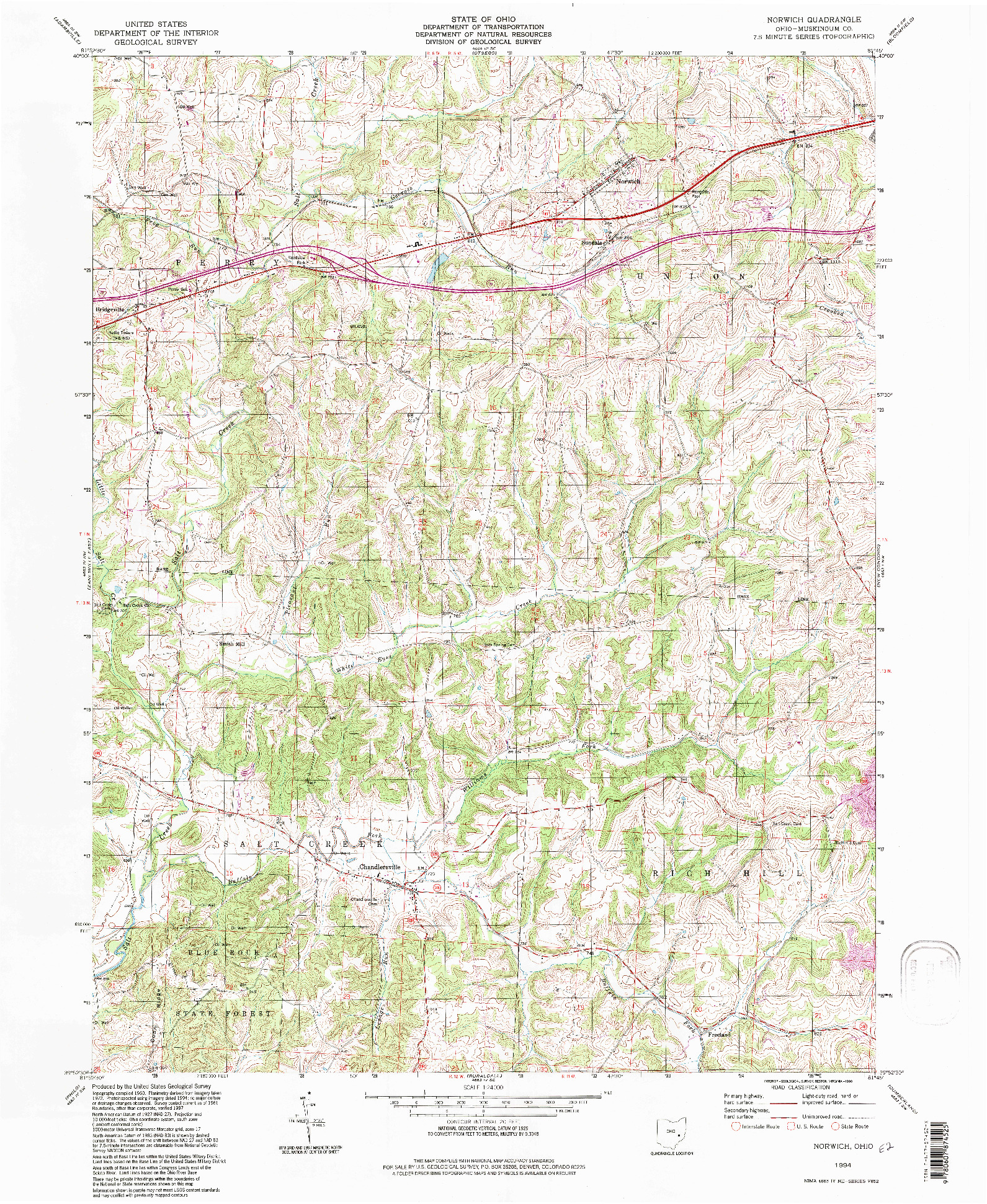 USGS 1:24000-SCALE QUADRANGLE FOR NORWICH, OH 1994