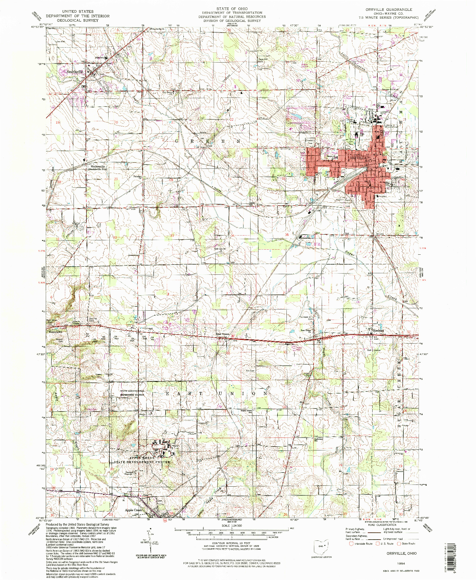 USGS 1:24000-SCALE QUADRANGLE FOR ORRVILLE, OH 1994