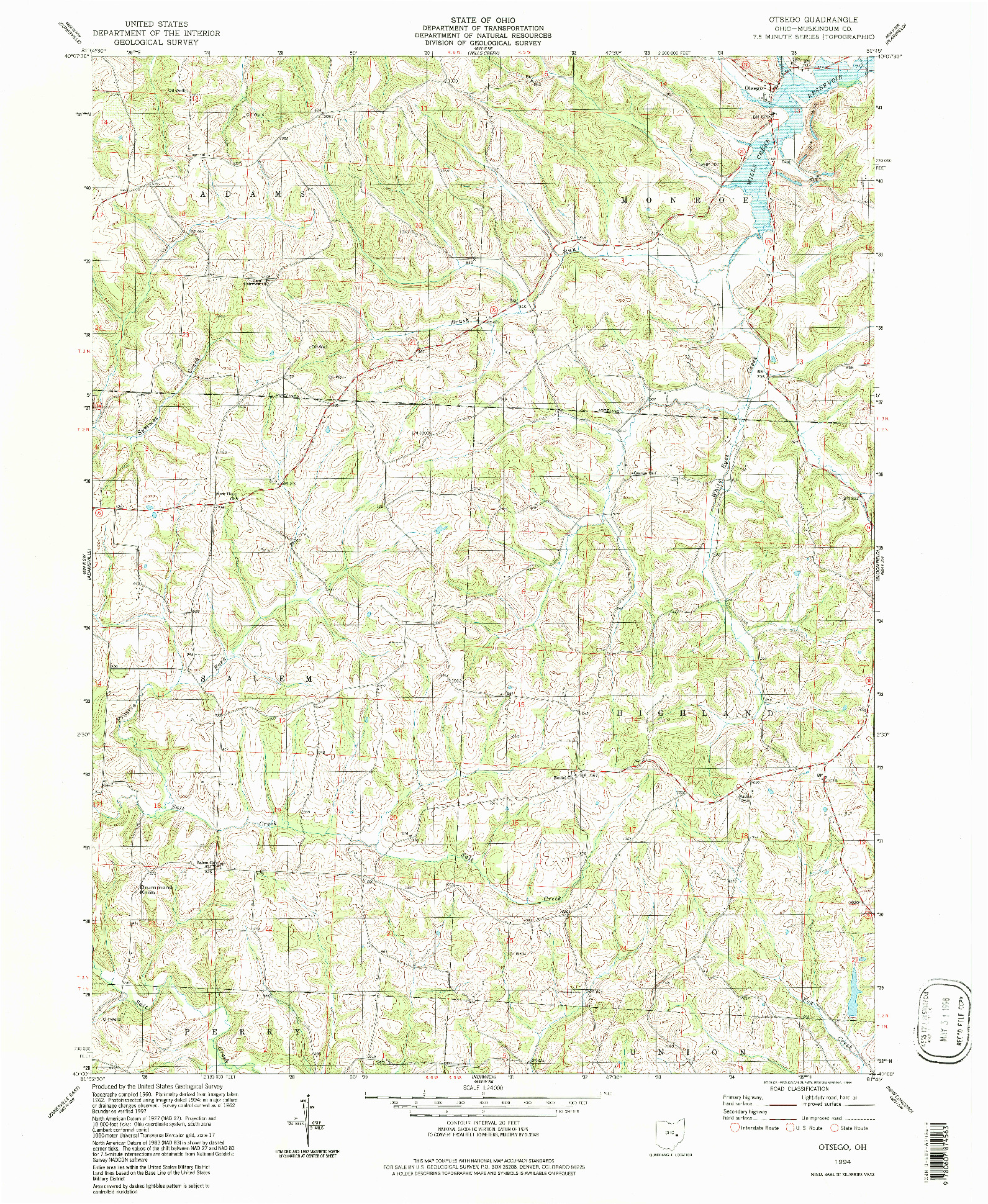 USGS 1:24000-SCALE QUADRANGLE FOR OTSEGO, OH 1994