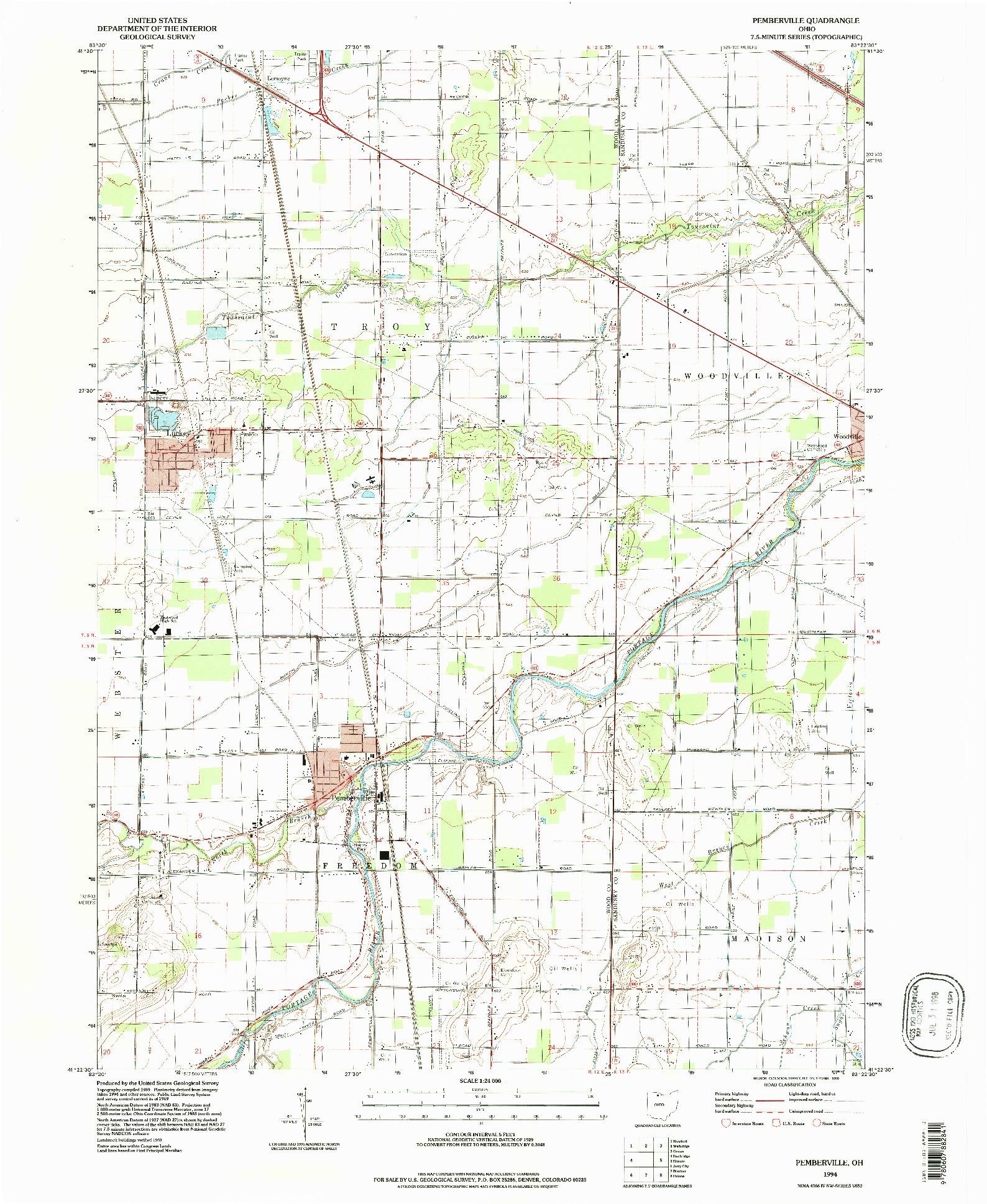 USGS 1:24000-SCALE QUADRANGLE FOR PEMBERVILLE, OH 1994