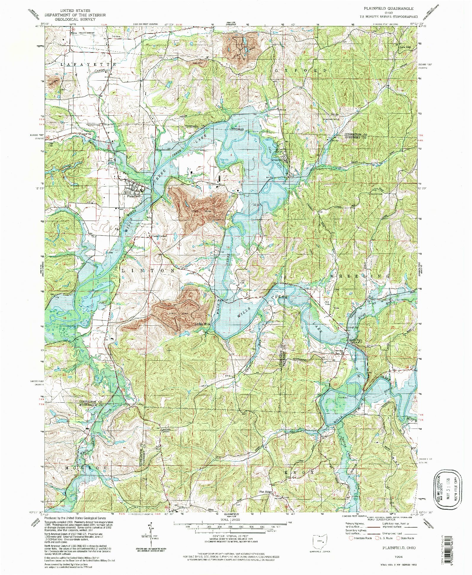 USGS 1:24000-SCALE QUADRANGLE FOR PLAINFIELD, OH 1994