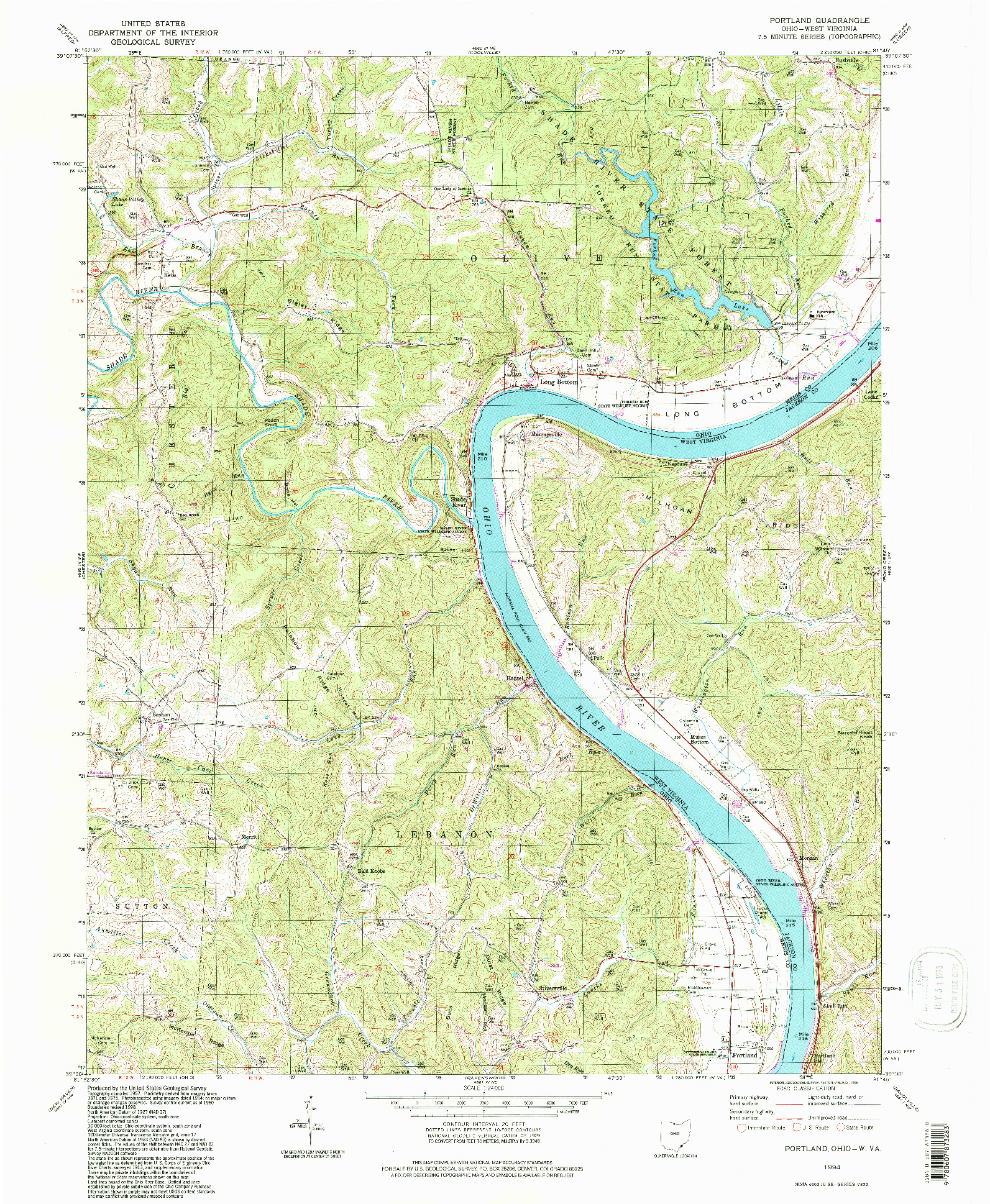 USGS 1:24000-SCALE QUADRANGLE FOR PORTLAND, OH 1994