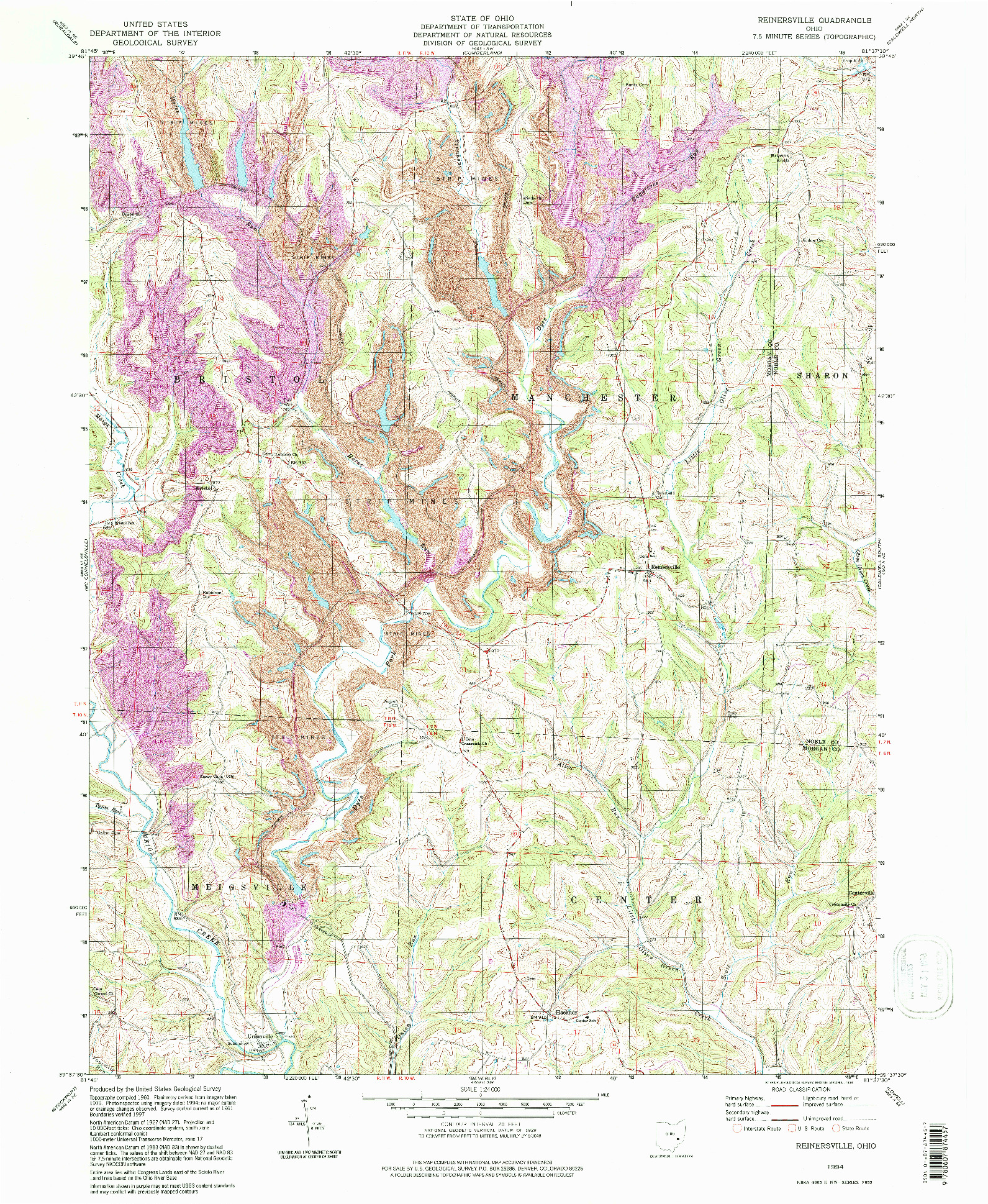 USGS 1:24000-SCALE QUADRANGLE FOR REINERSVILLE, OH 1994