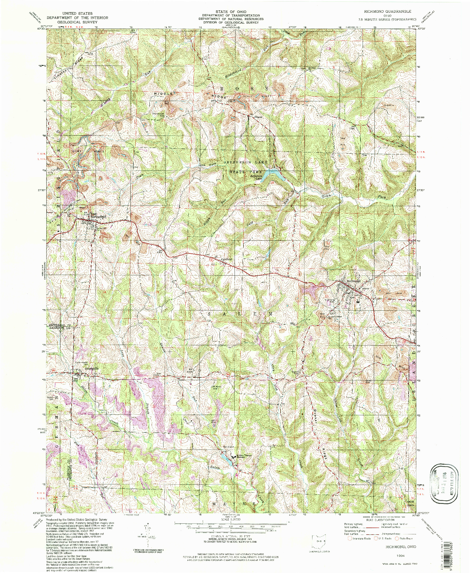 USGS 1:24000-SCALE QUADRANGLE FOR RICHMOND, OH 1994