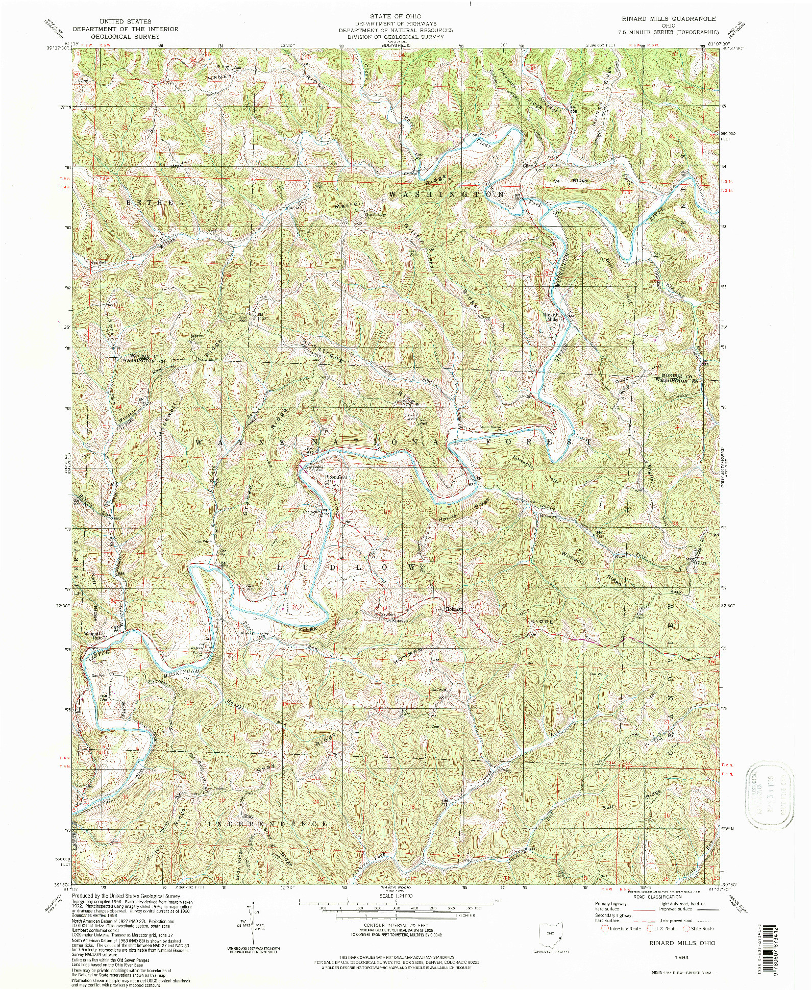 USGS 1:24000-SCALE QUADRANGLE FOR RINARD MILLS, OH 1994