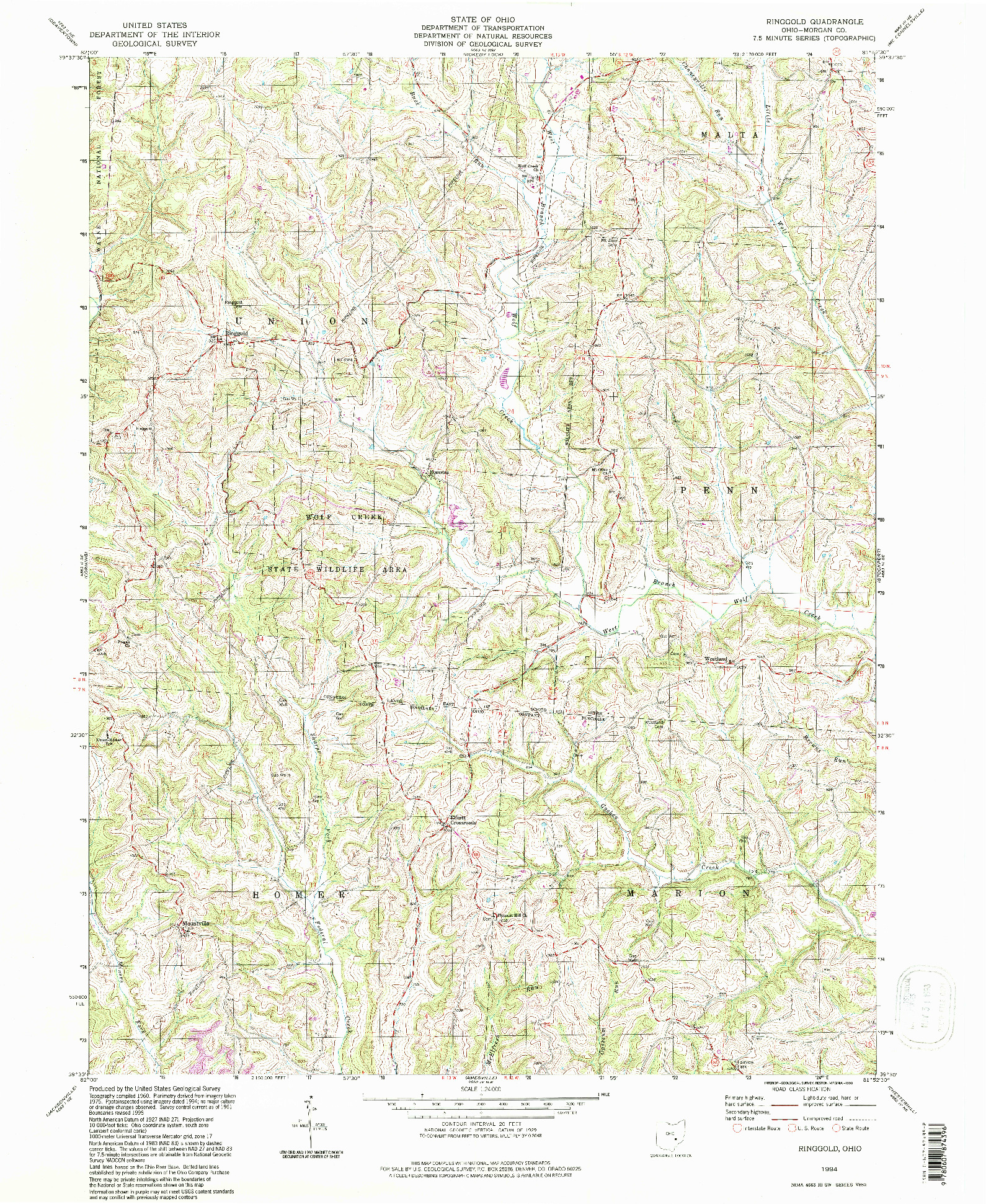 USGS 1:24000-SCALE QUADRANGLE FOR RINGGOLD, OH 1994
