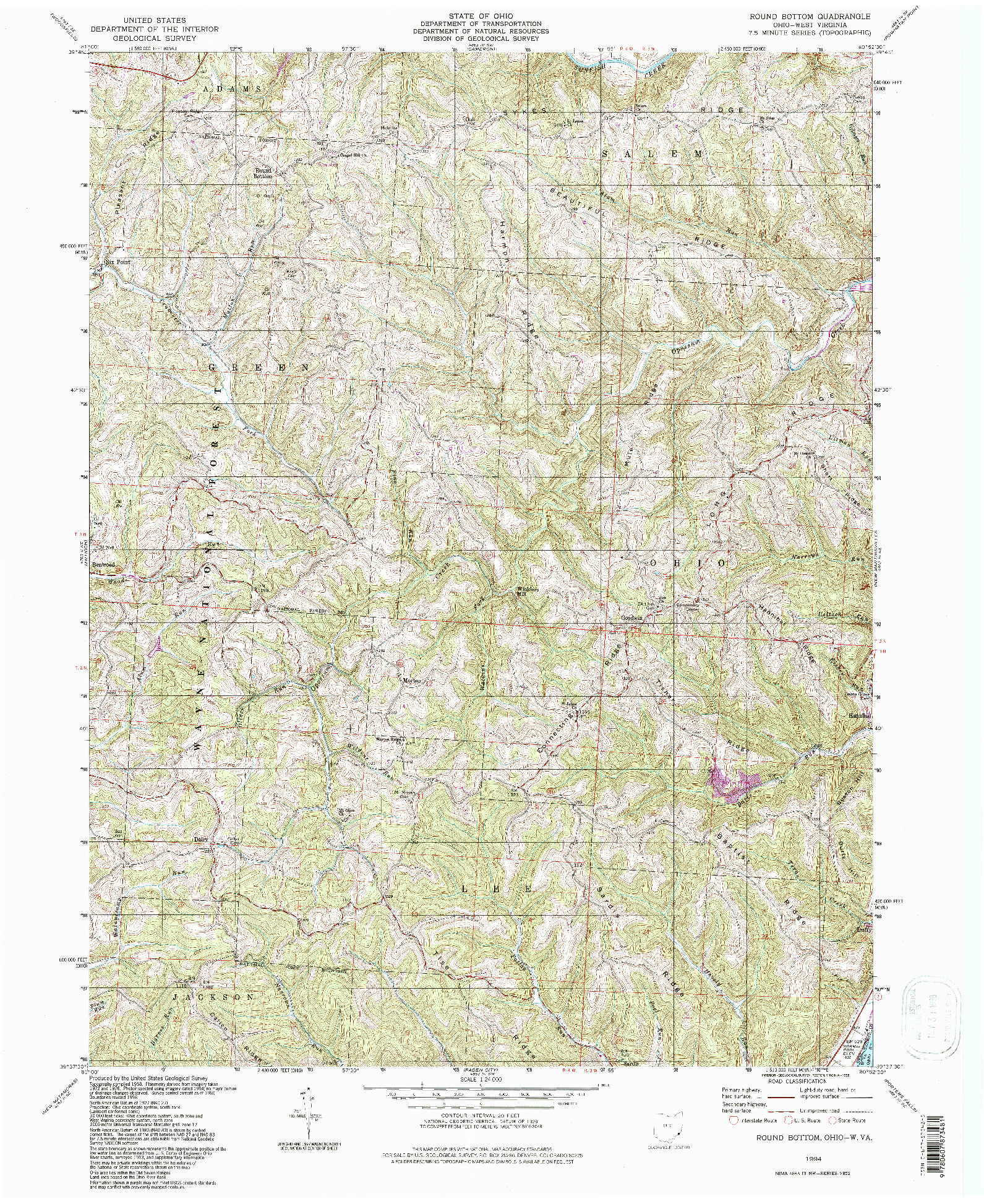 USGS 1:24000-SCALE QUADRANGLE FOR ROUND BOTTOM, OH 1994