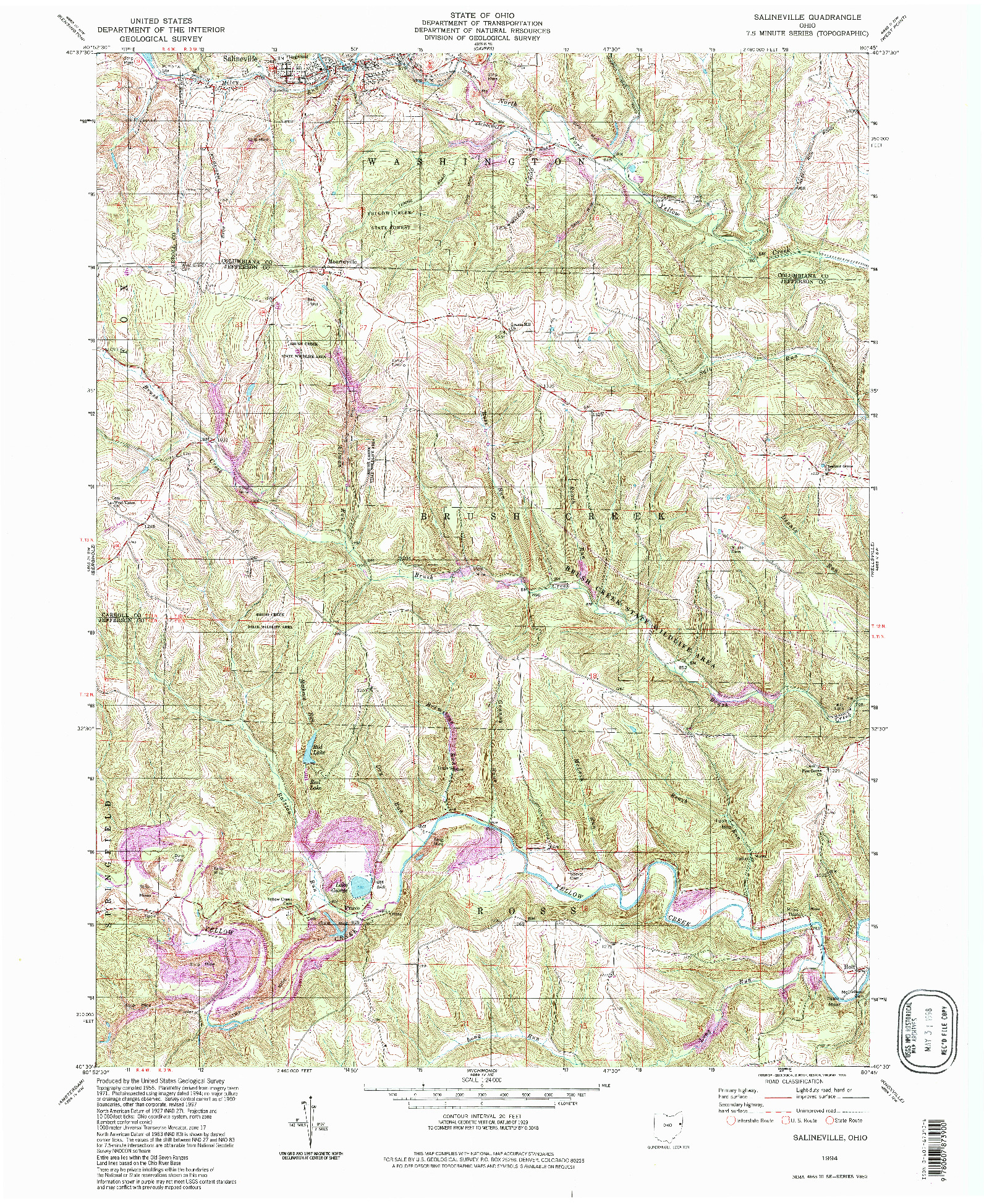 USGS 1:24000-SCALE QUADRANGLE FOR SALINEVILLE, OH 1994
