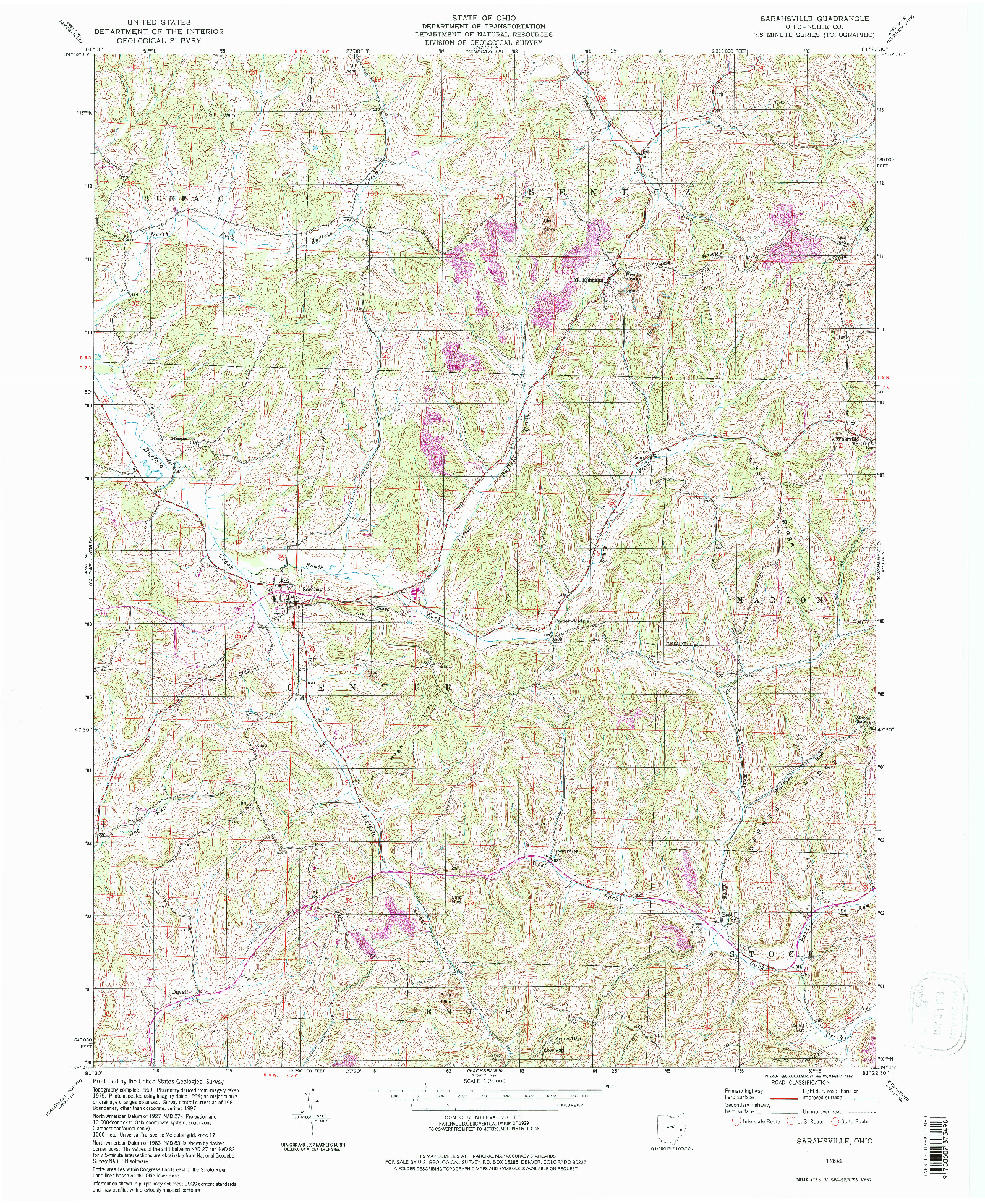 USGS 1:24000-SCALE QUADRANGLE FOR SARAHSVILLE, OH 1994