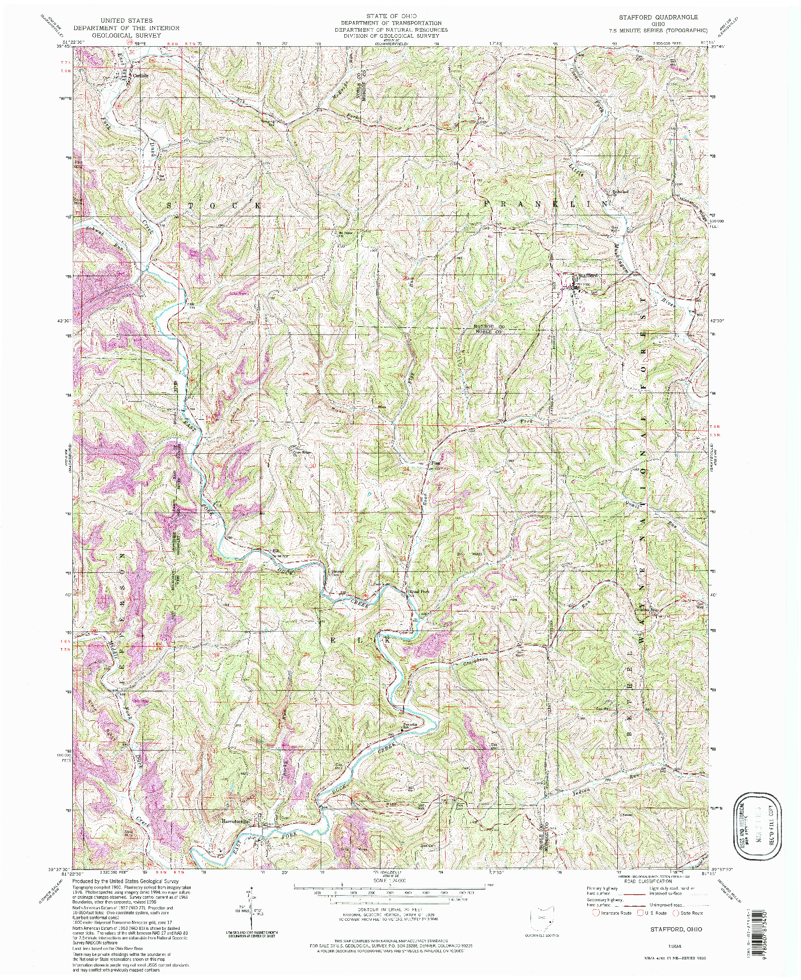 USGS 1:24000-SCALE QUADRANGLE FOR STAFFORD, OH 1994