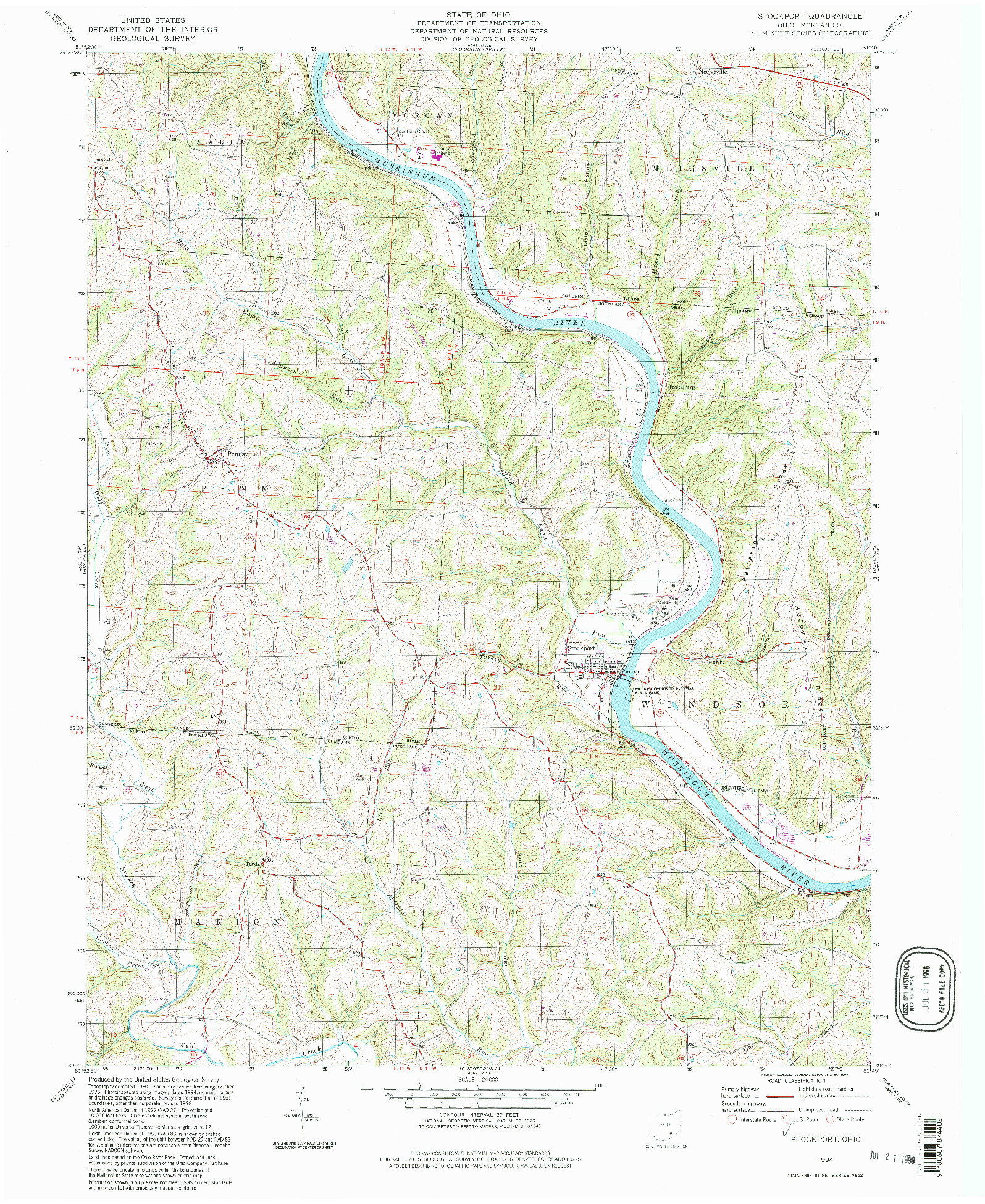 USGS 1:24000-SCALE QUADRANGLE FOR STOCKPORT, OH 1994