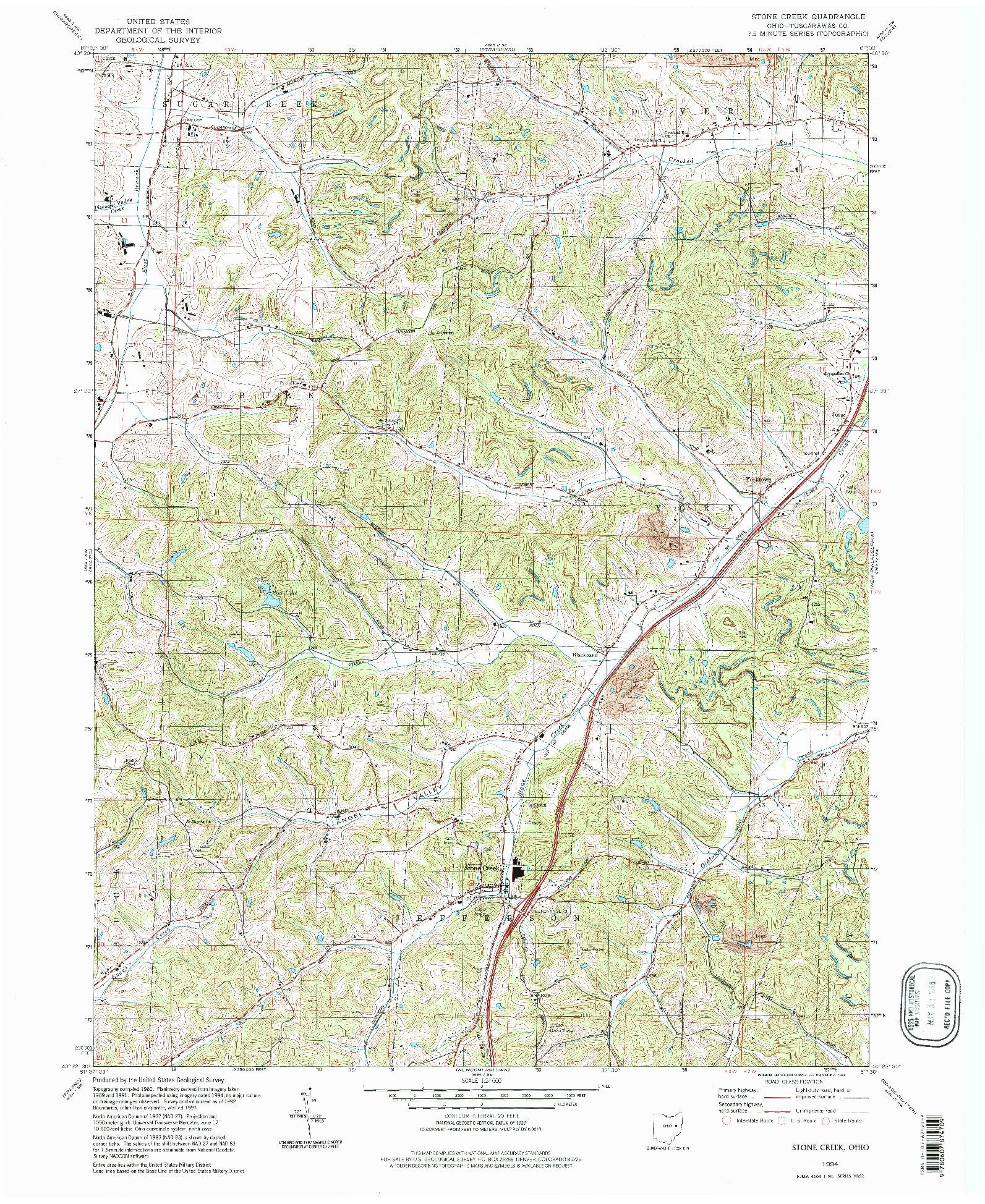 USGS 1:24000-SCALE QUADRANGLE FOR STONE CREEK, OH 1994