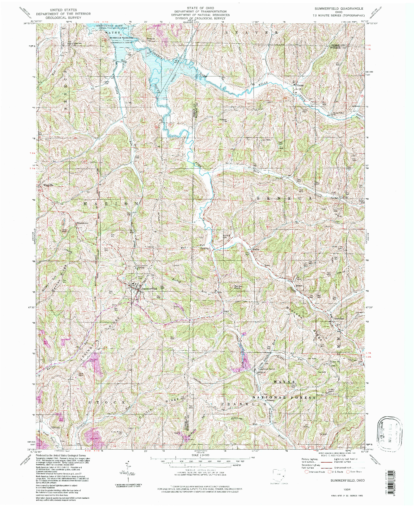 USGS 1:24000-SCALE QUADRANGLE FOR SUMMERFIELD, OH 1994