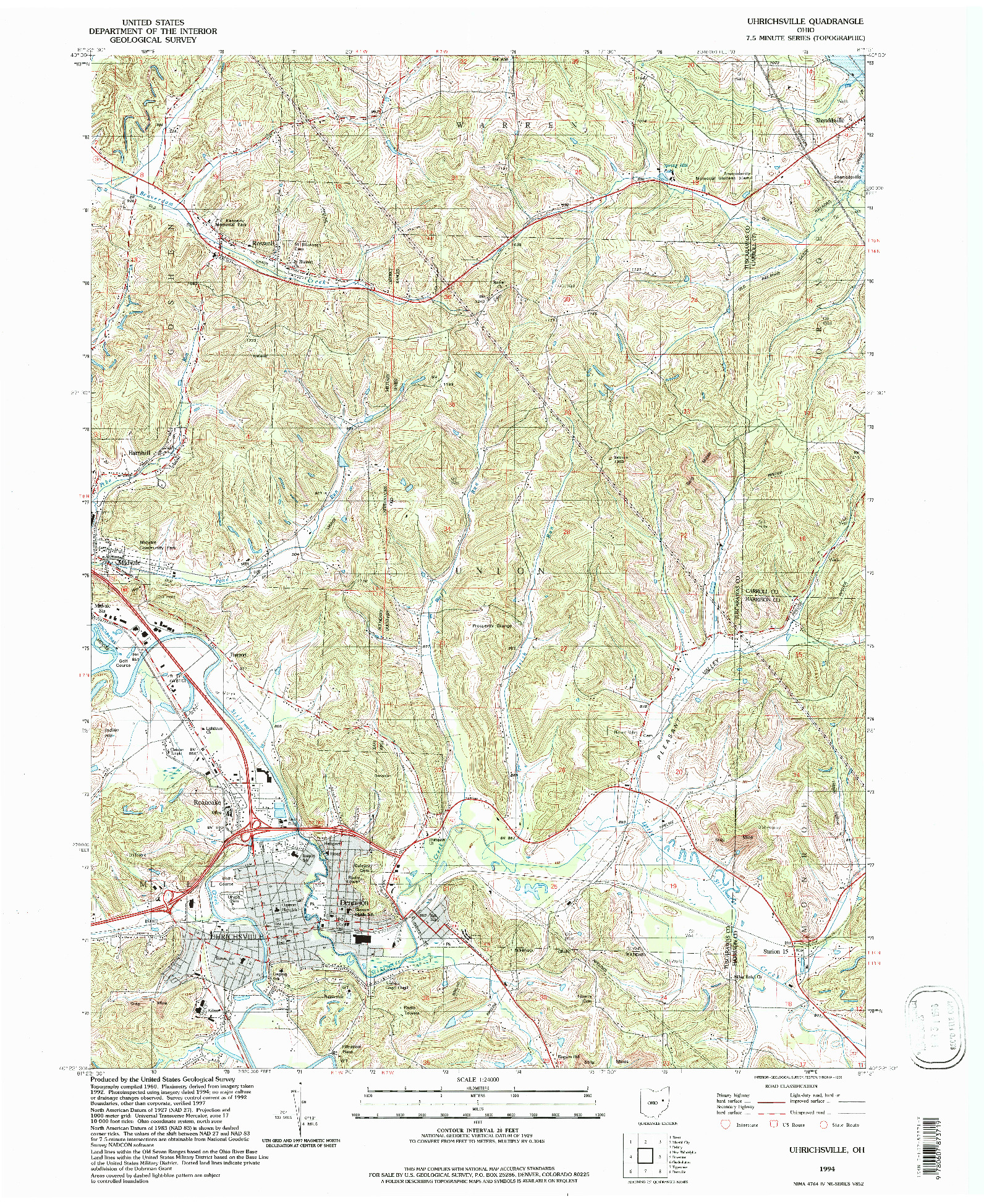 USGS 1:24000-SCALE QUADRANGLE FOR UHRICHSVILLE, OH 1994
