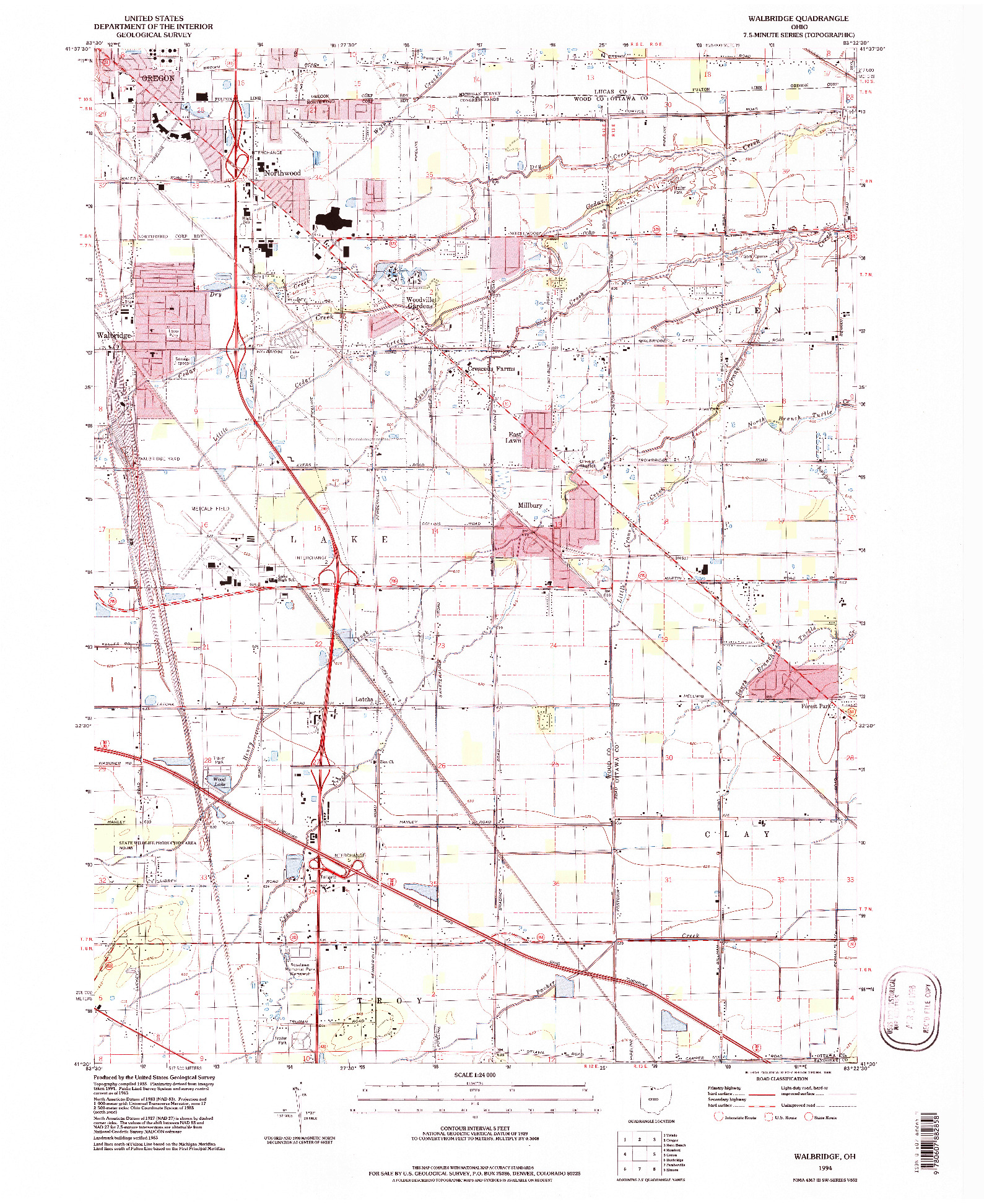 USGS 1:24000-SCALE QUADRANGLE FOR WALBRIDGE, OH 1994