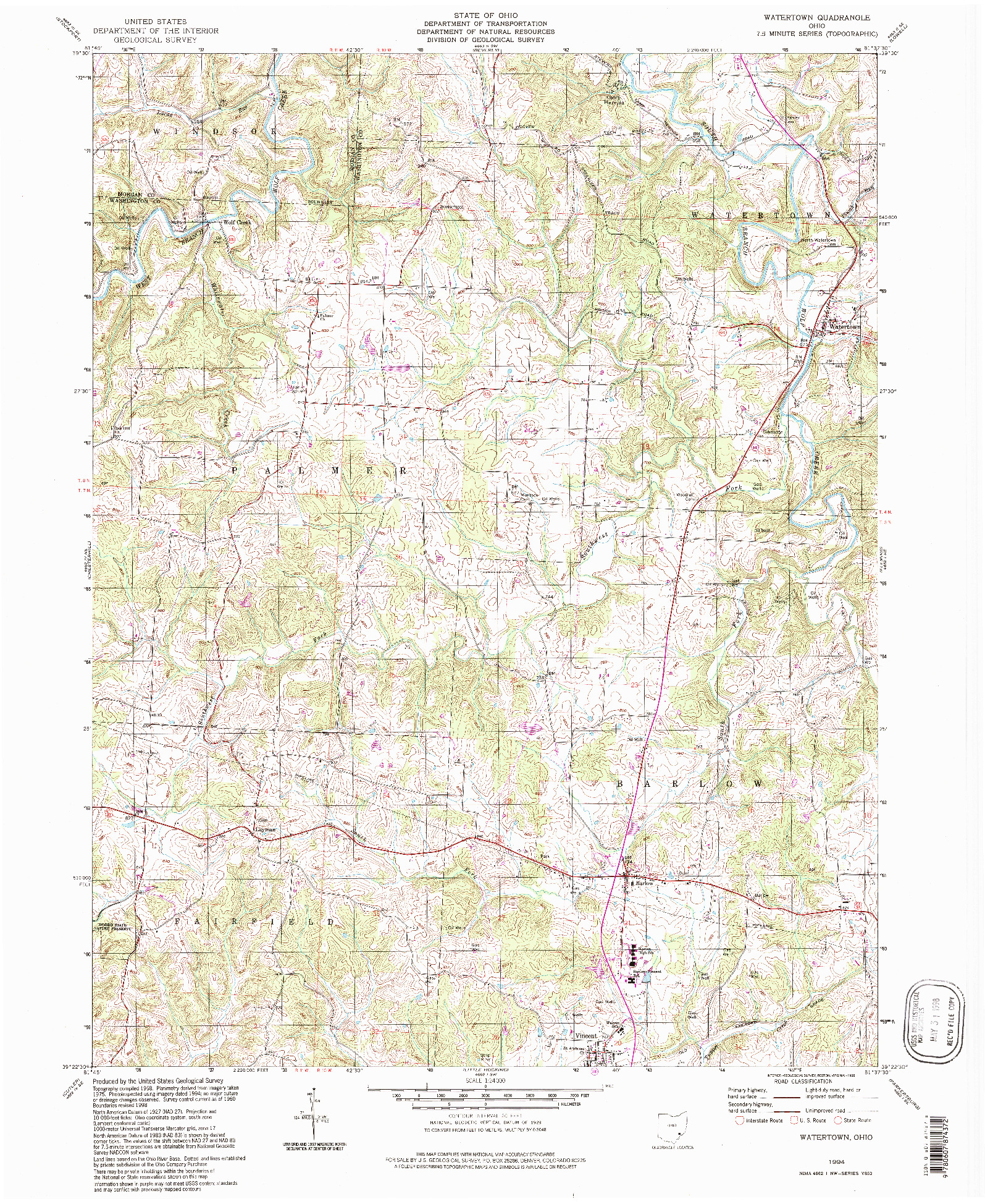 USGS 1:24000-SCALE QUADRANGLE FOR WATERTOWN, OH 1994
